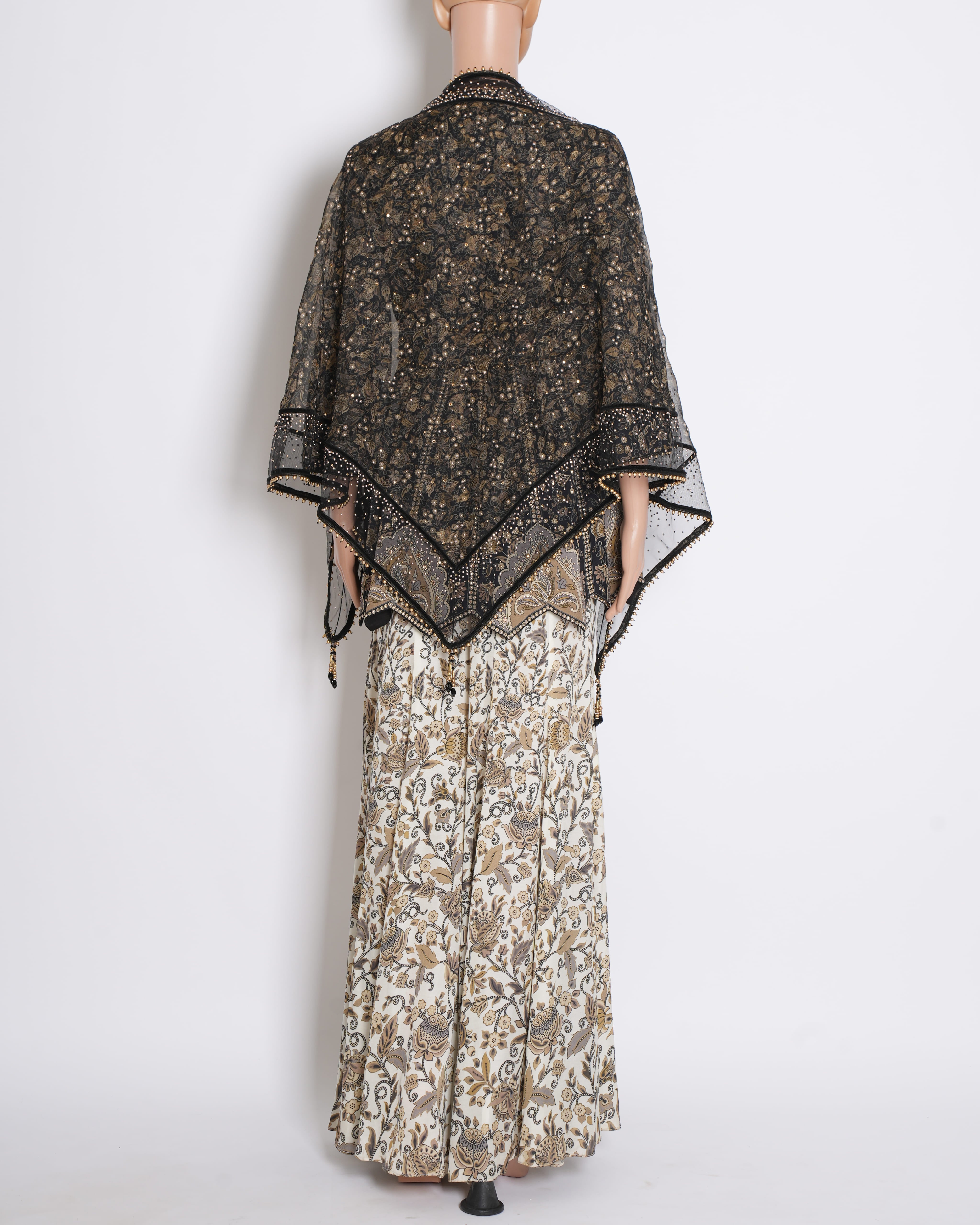 Tarun Tahiliani Black & Beige Embroidered 3-Piece Cape Set