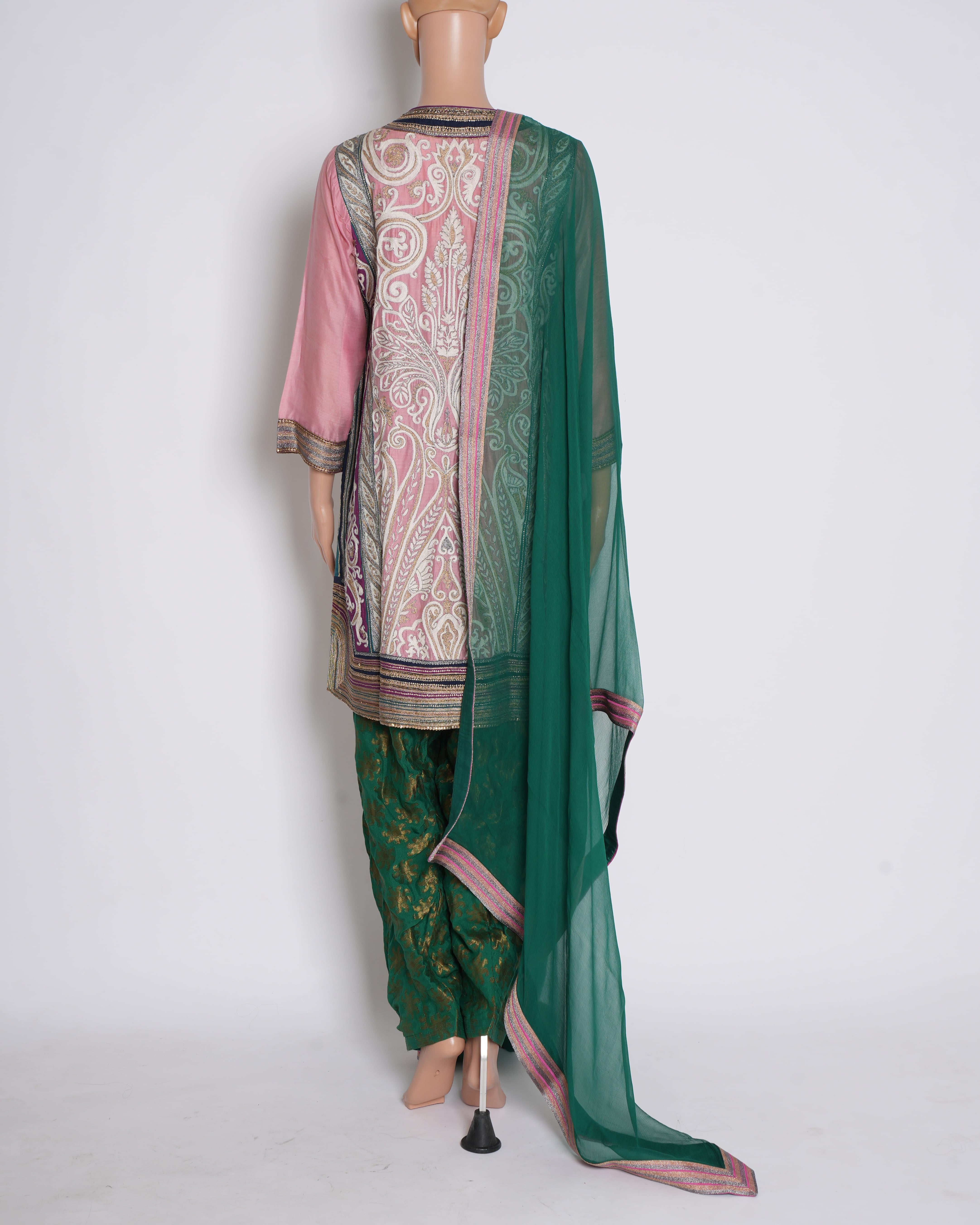 Pankaj & Nidhi Set of 3 Kurta Sets in Green & Pink