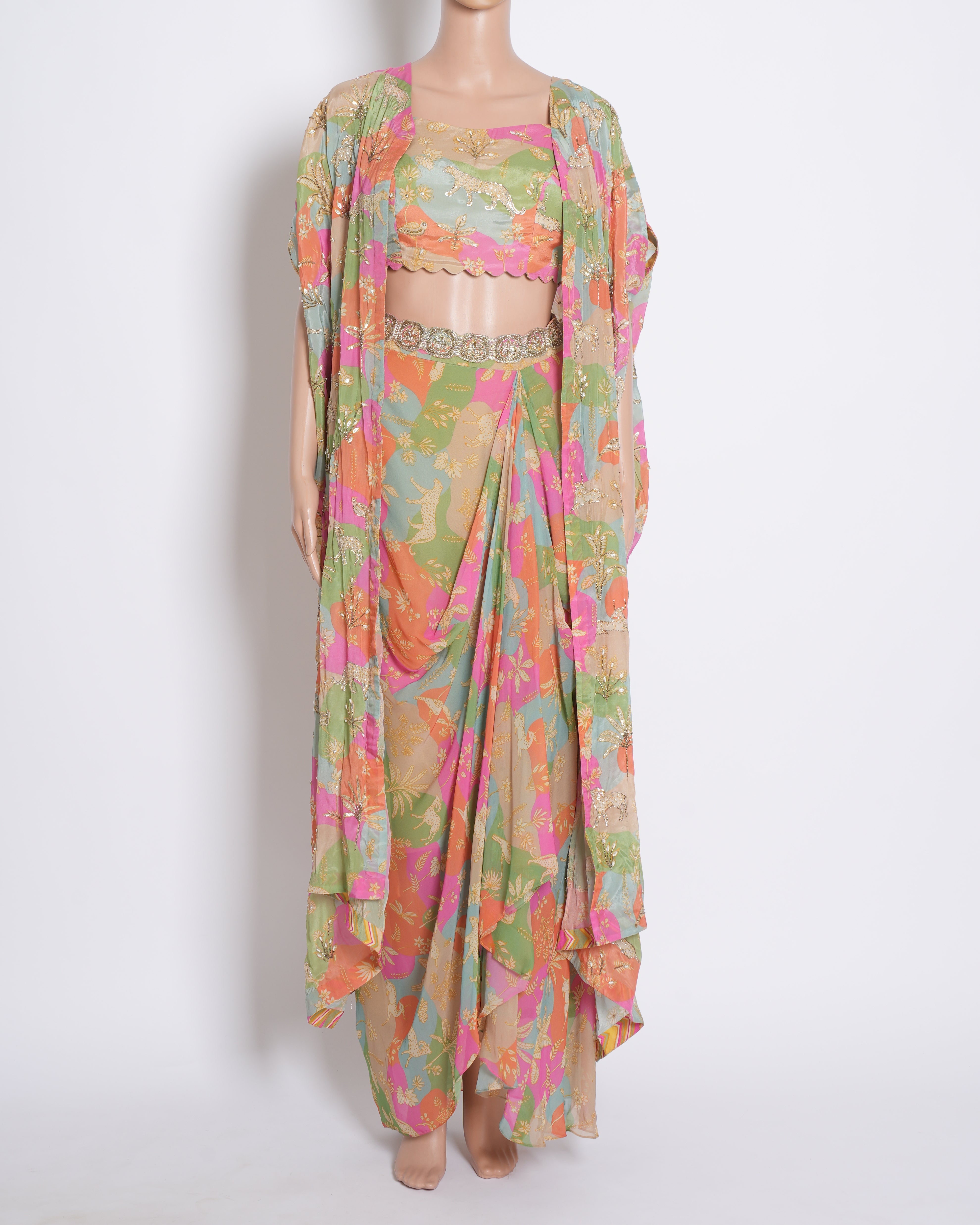New Paulami & Harsh Multicoloured Cowl Skirt Set
