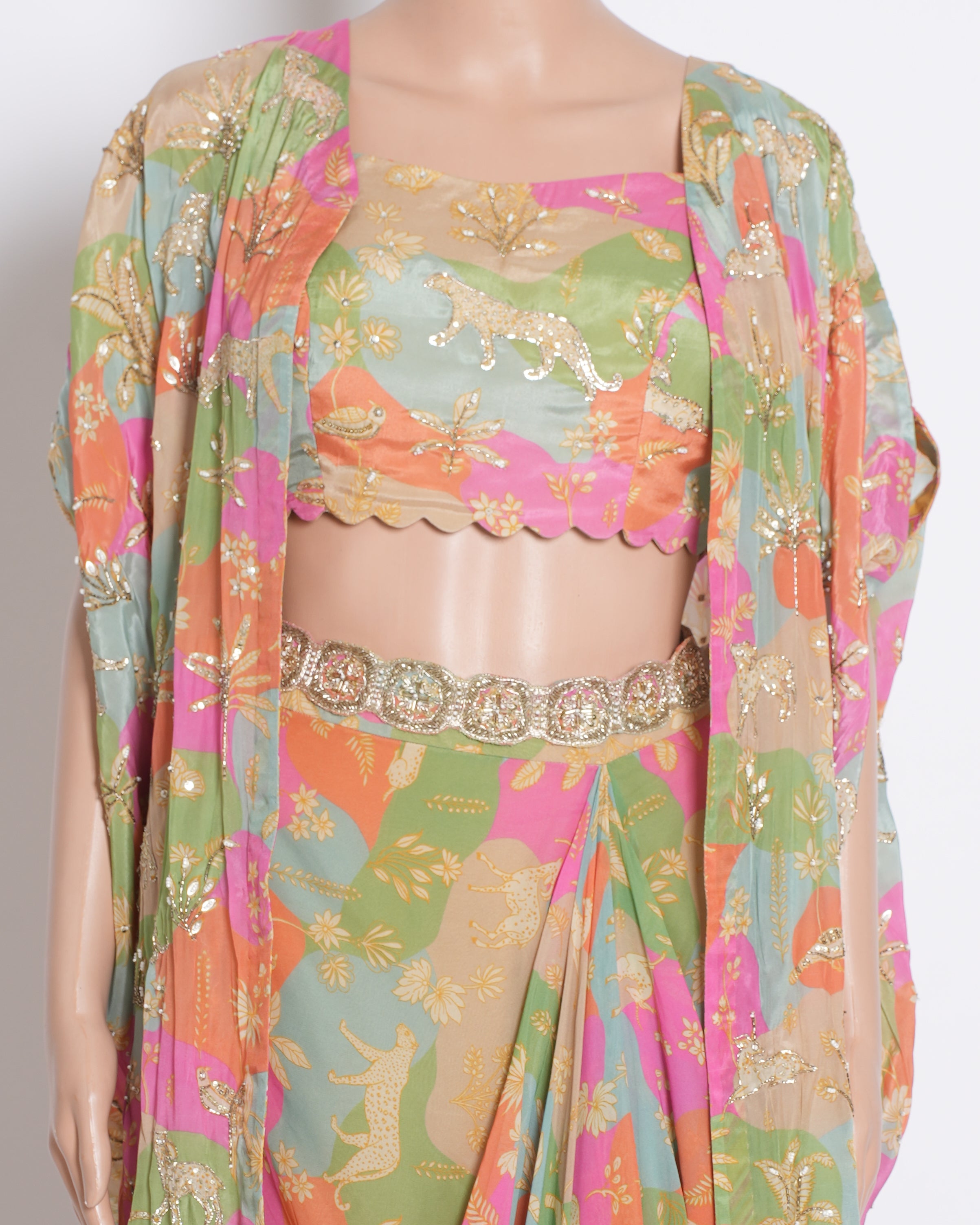 New Paulami & Harsh Multicoloured Cowl Skirt Set