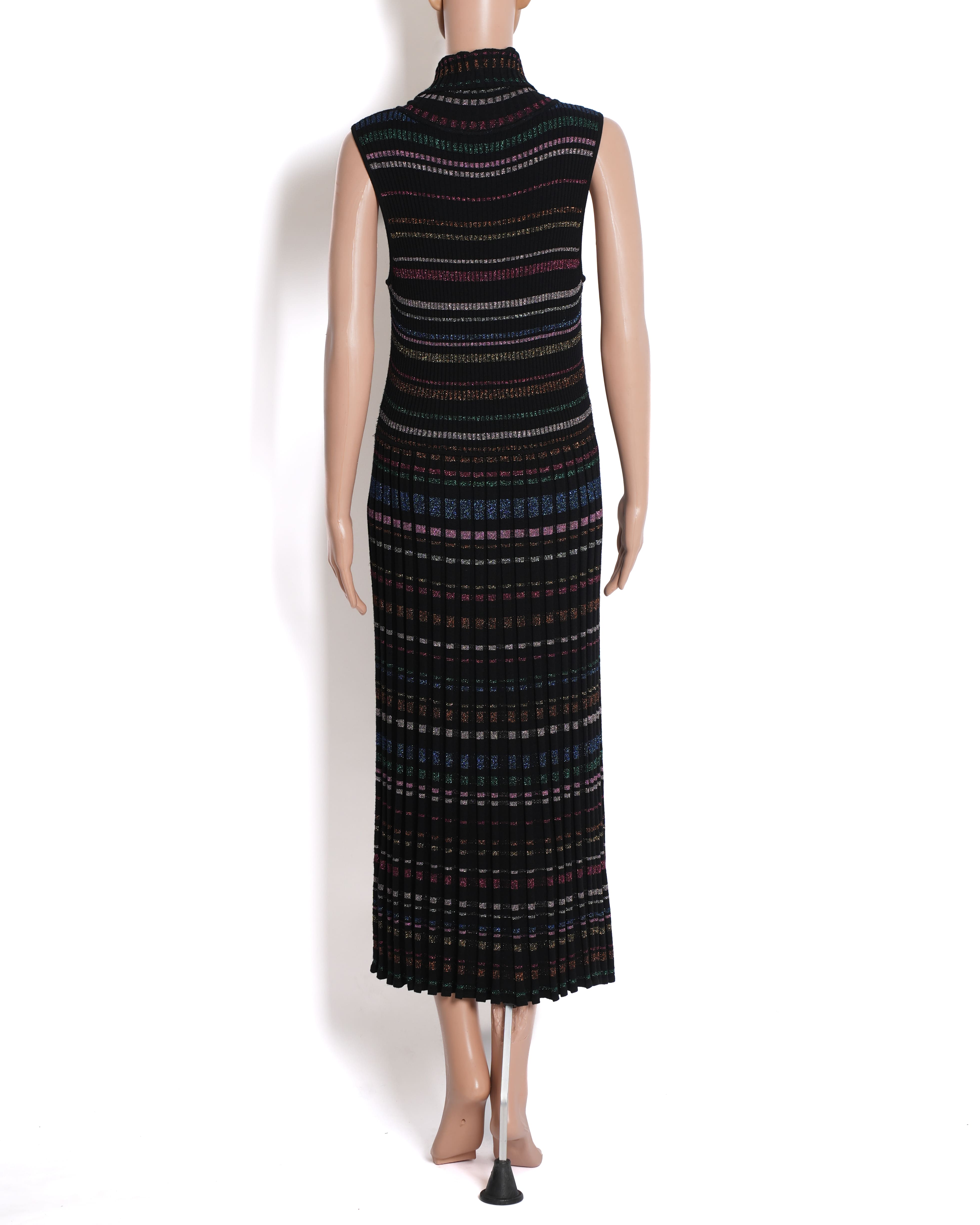 Milly Pleated Metallic Stripe Turtleneck Knit Dress