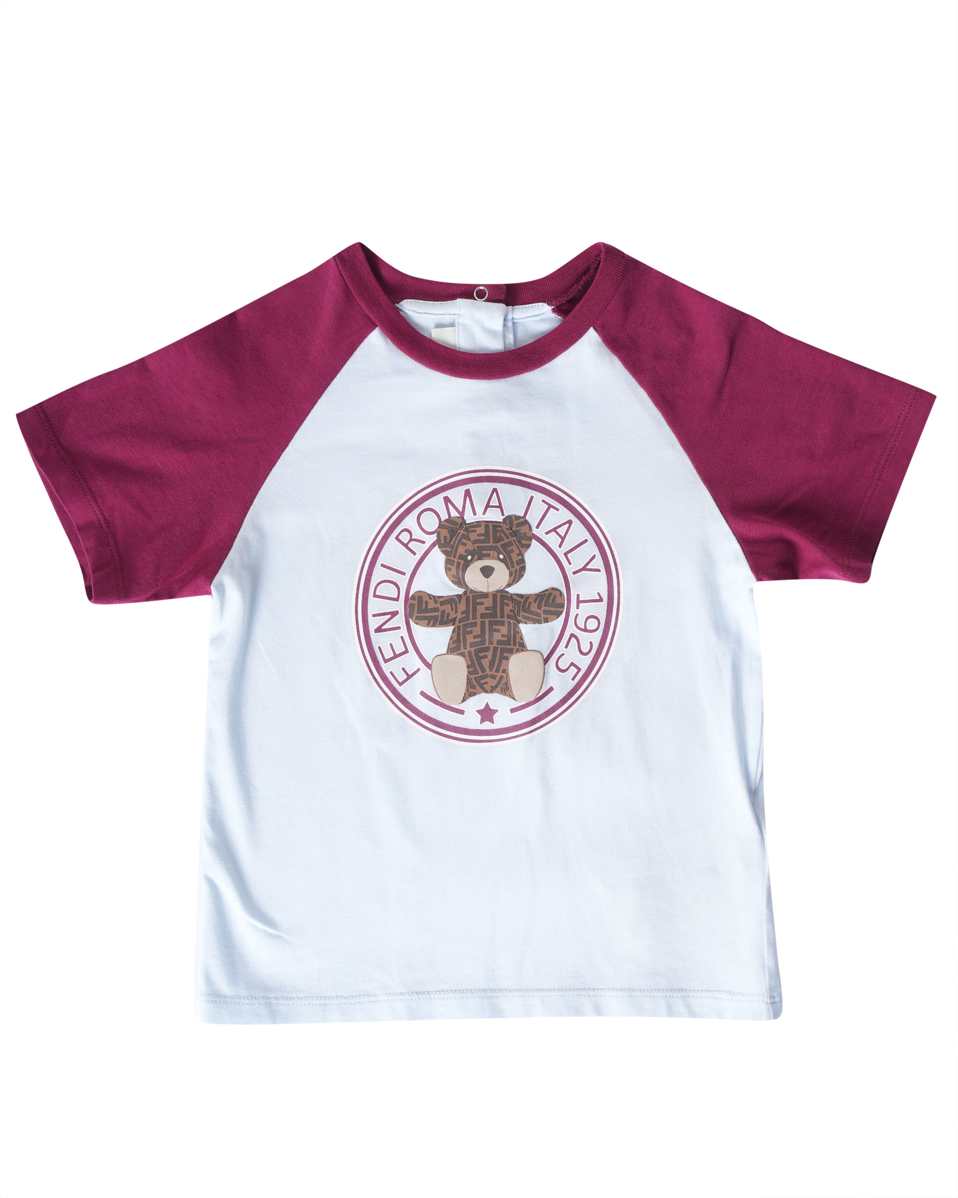 Fendi Kids Baby Teddy Bear Logo Raglan Sleeve T-Shirt