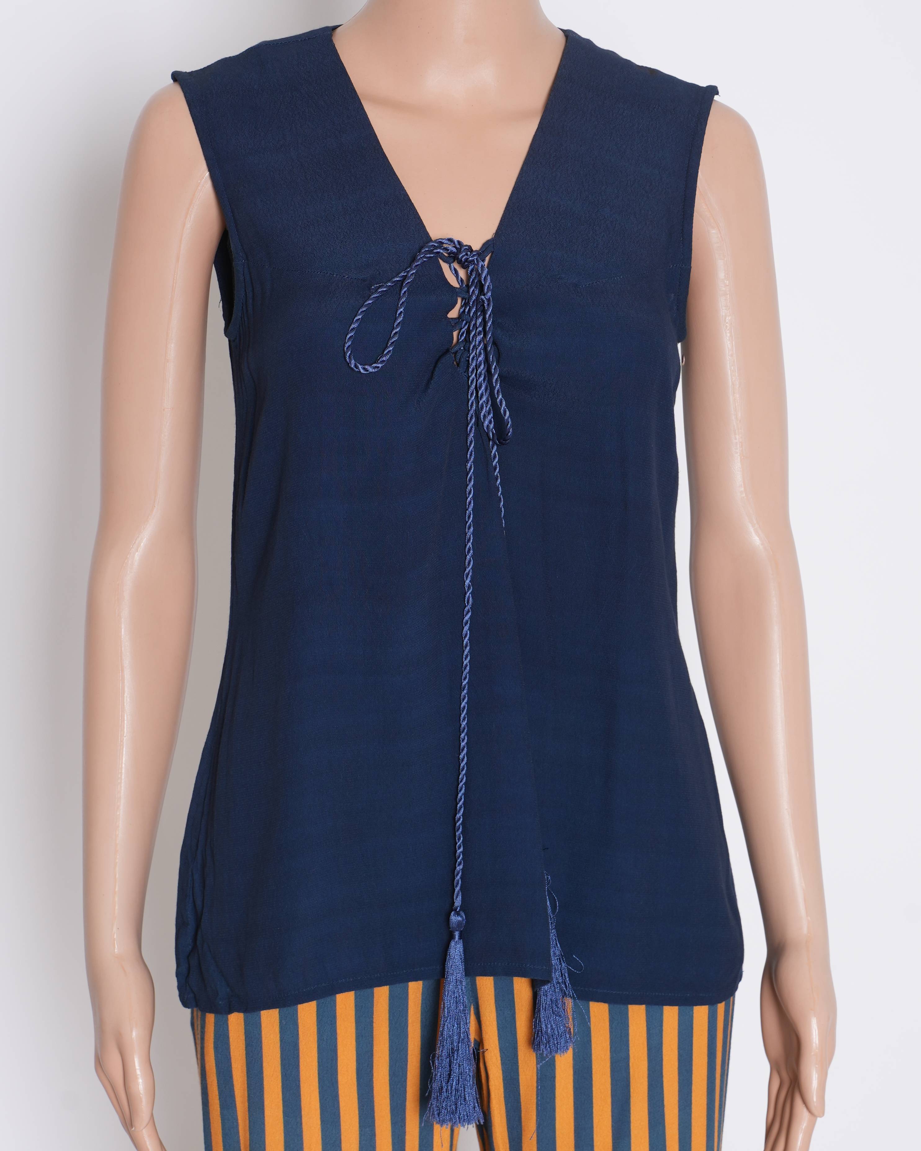 Verandah set of 2 striped pants and blue top