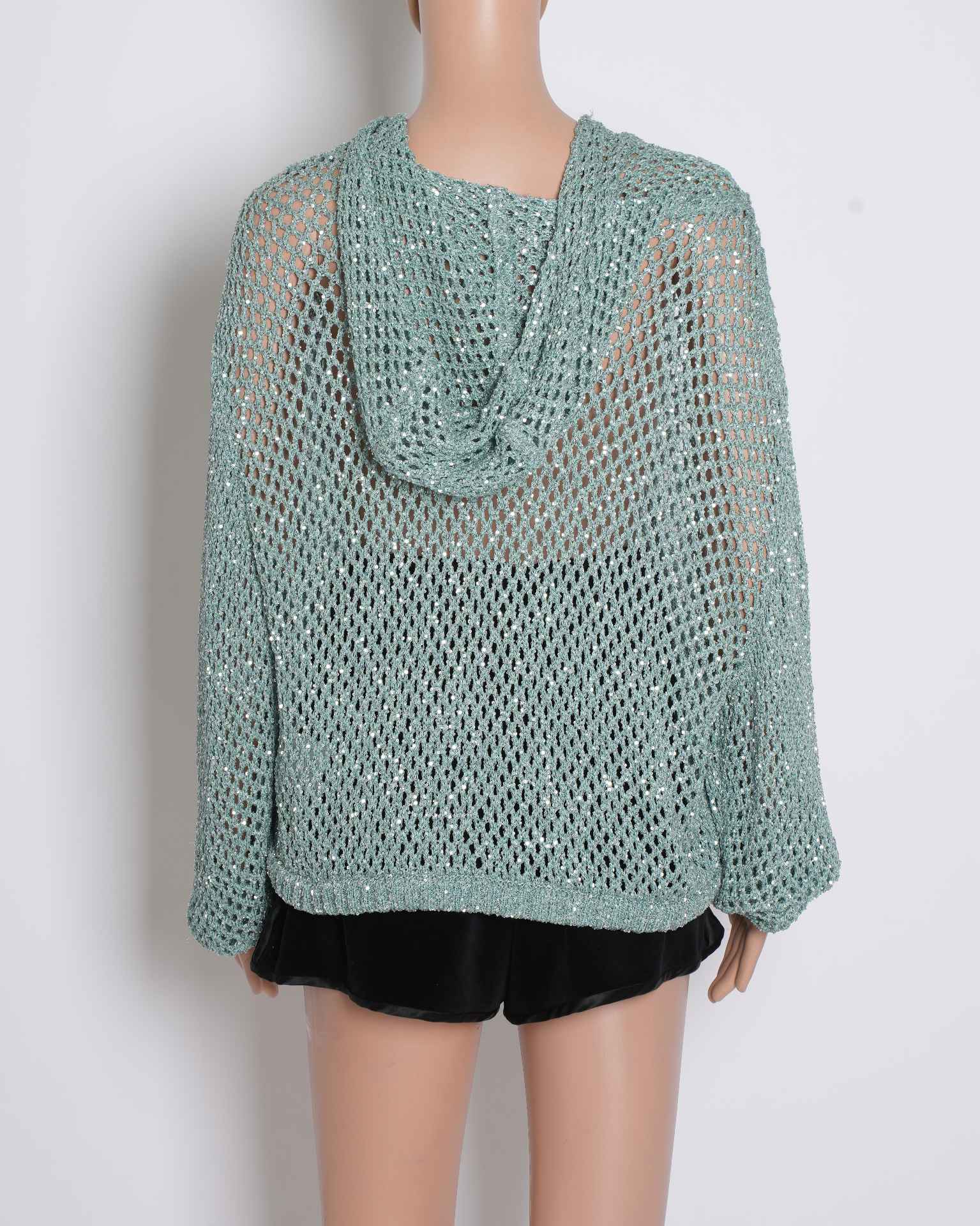 Missoni Sequin Knit Hooded Sweater With Ribbed Hem & Cuff