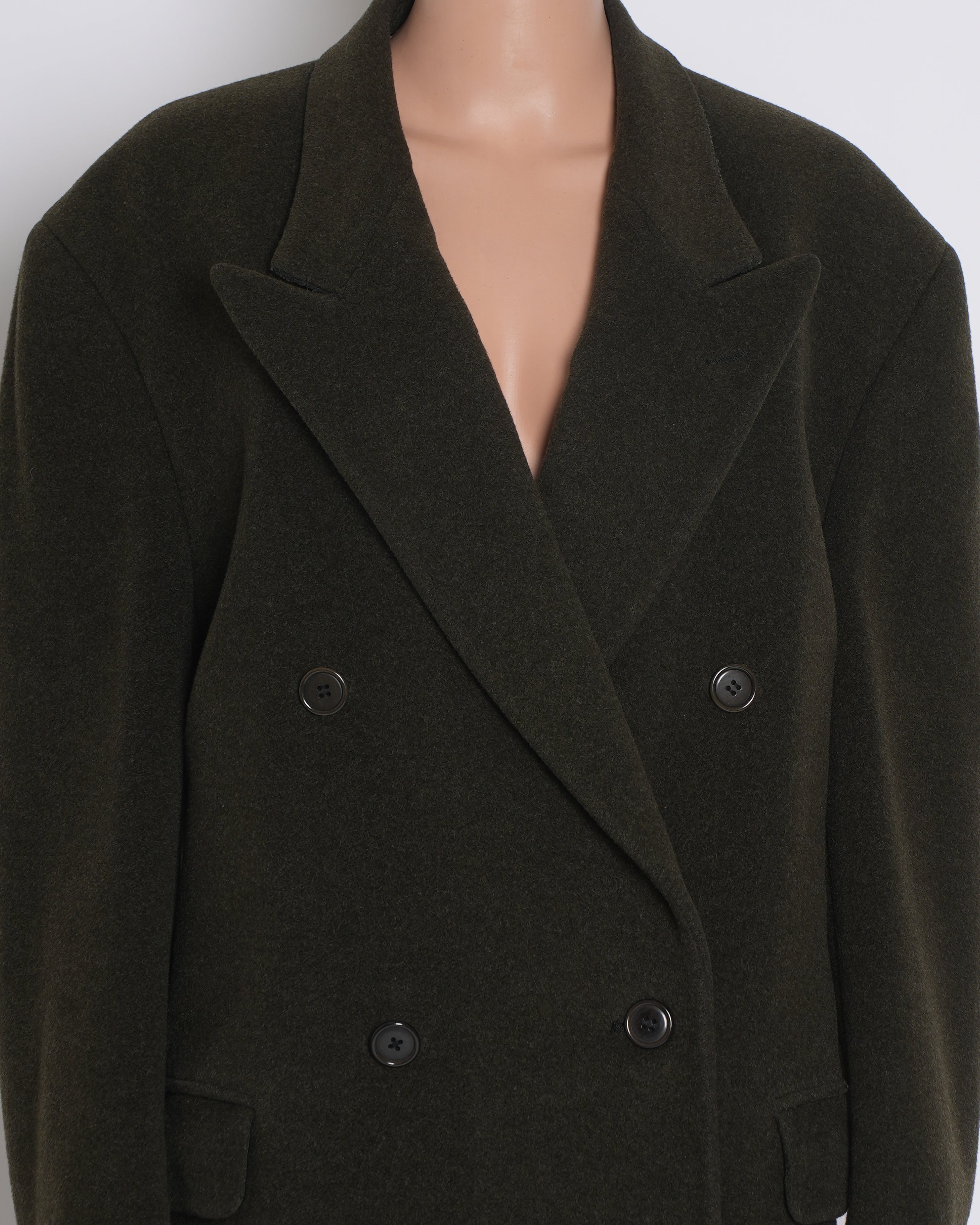 Valentino Wool Blend Double Breasted Overcoat In Military Green