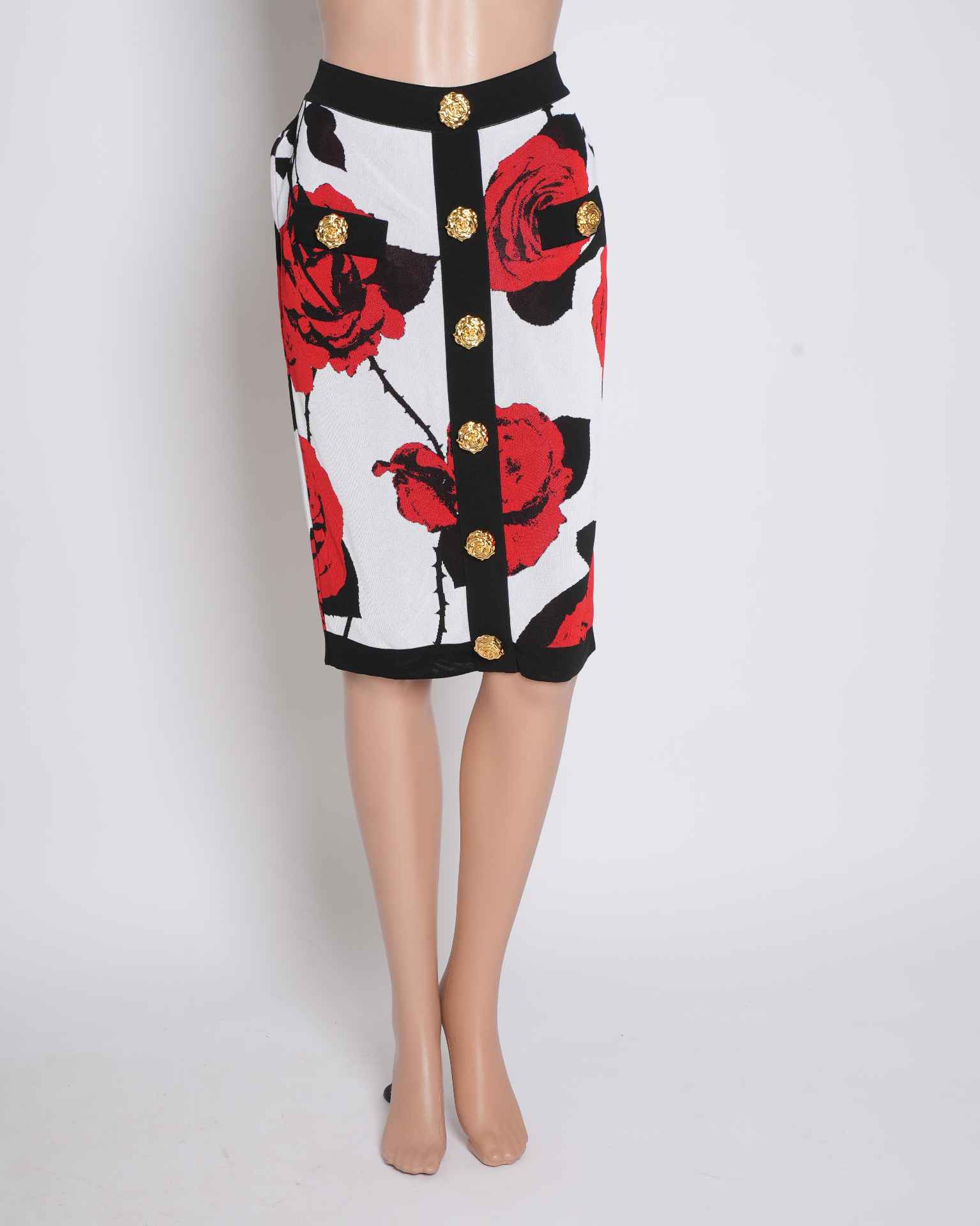 Balmain Floral Skirt With Gold Tote Detailing
