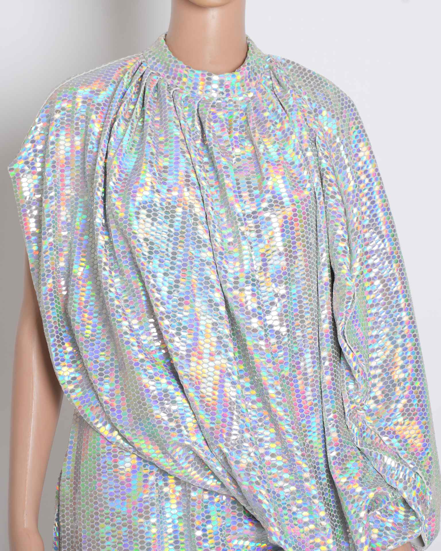 The Attico Sequin Top in Holographic Silver
