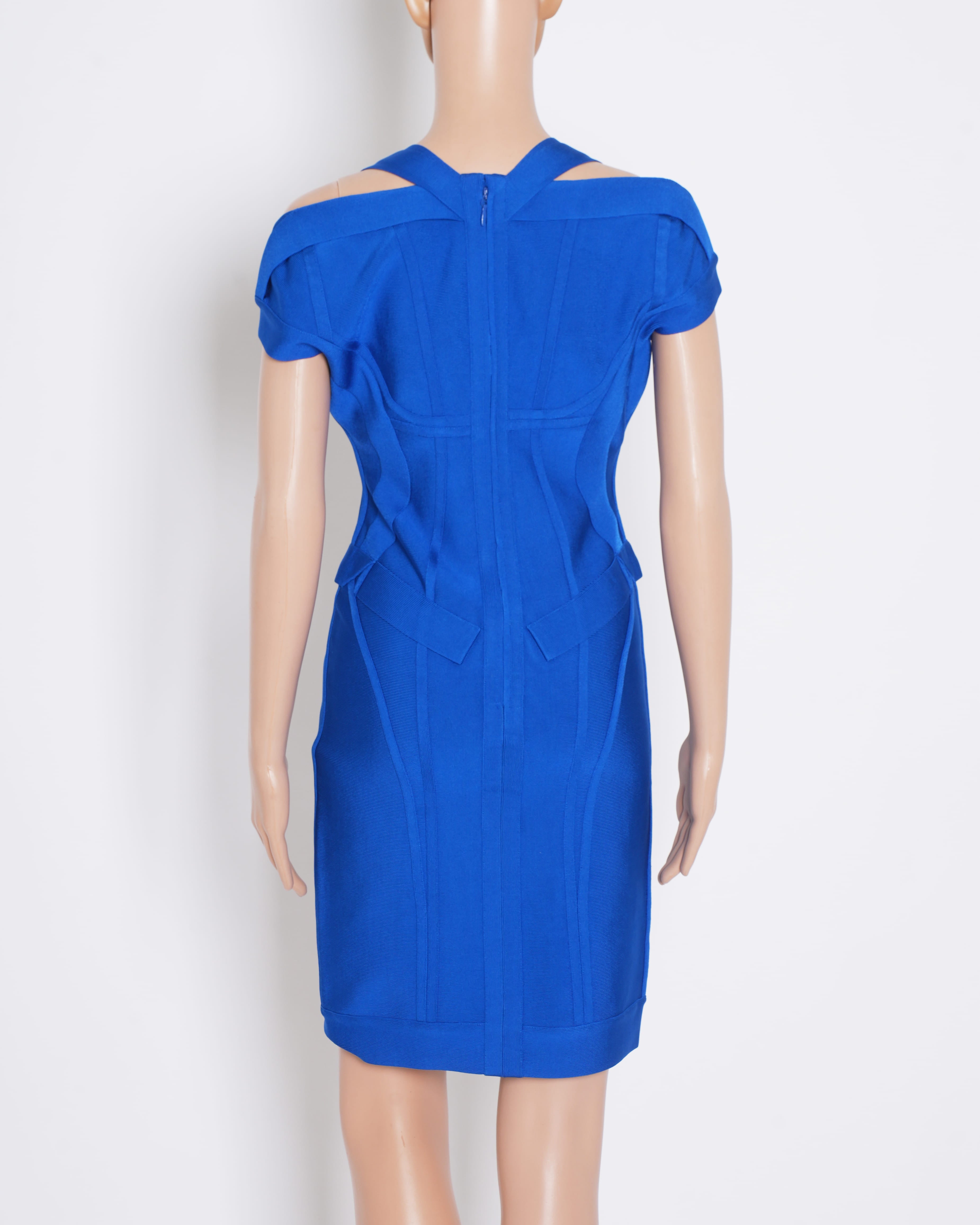 Hervé Léger Bodycone Dress In Electric Blue