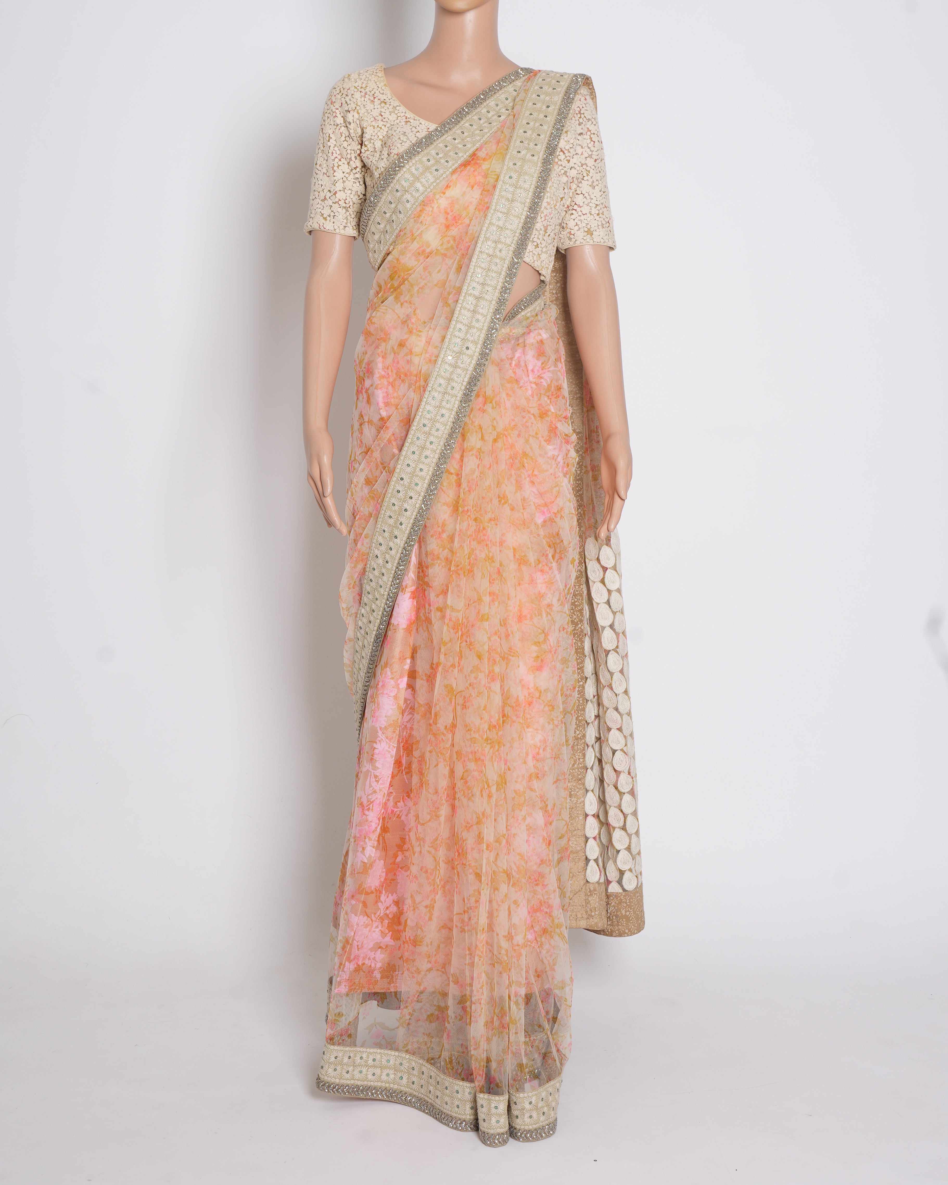 Sabyasachi Saree Set Of 3 In Floral Print