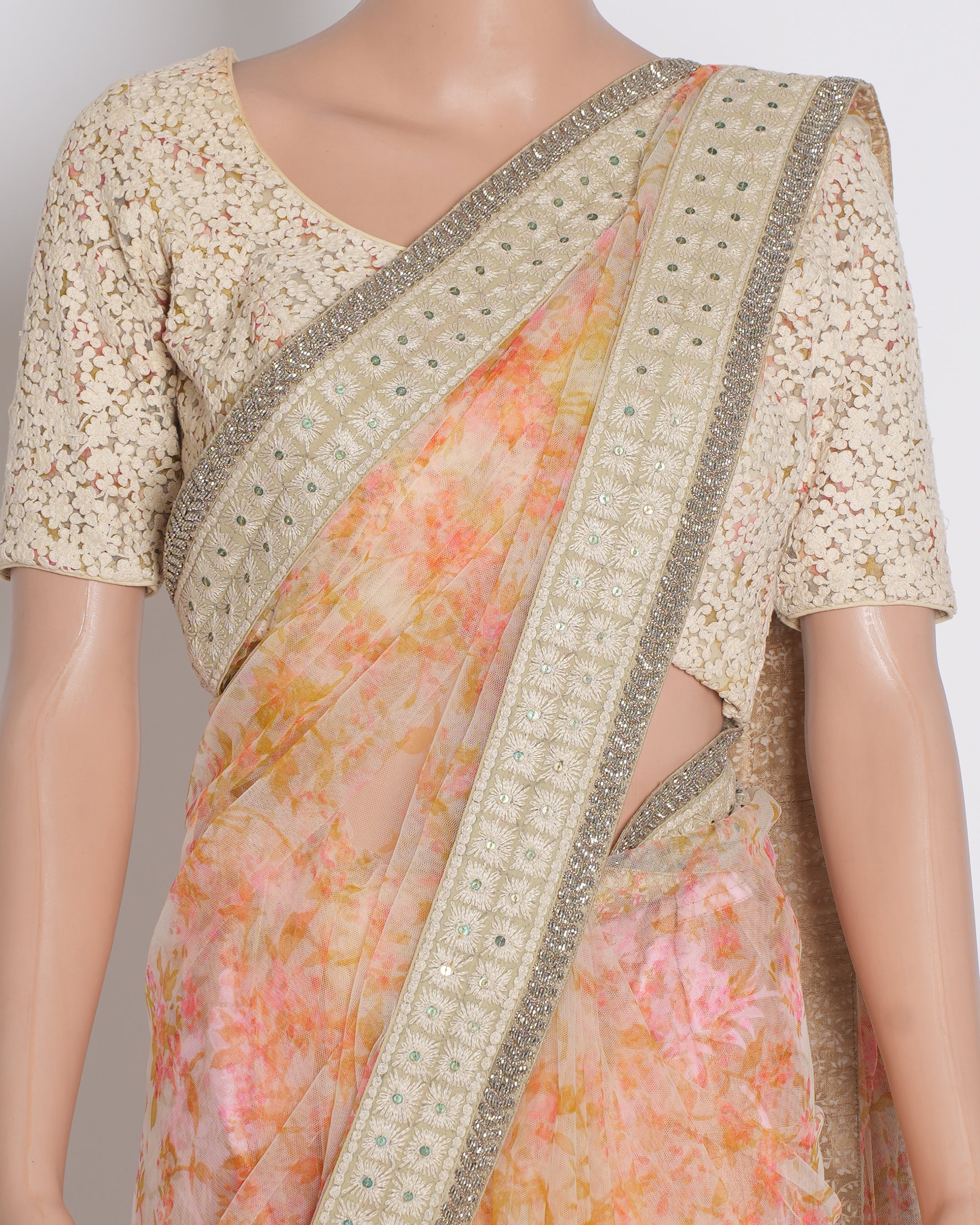 Sabyasachi Saree Set Of 3 In Floral Print