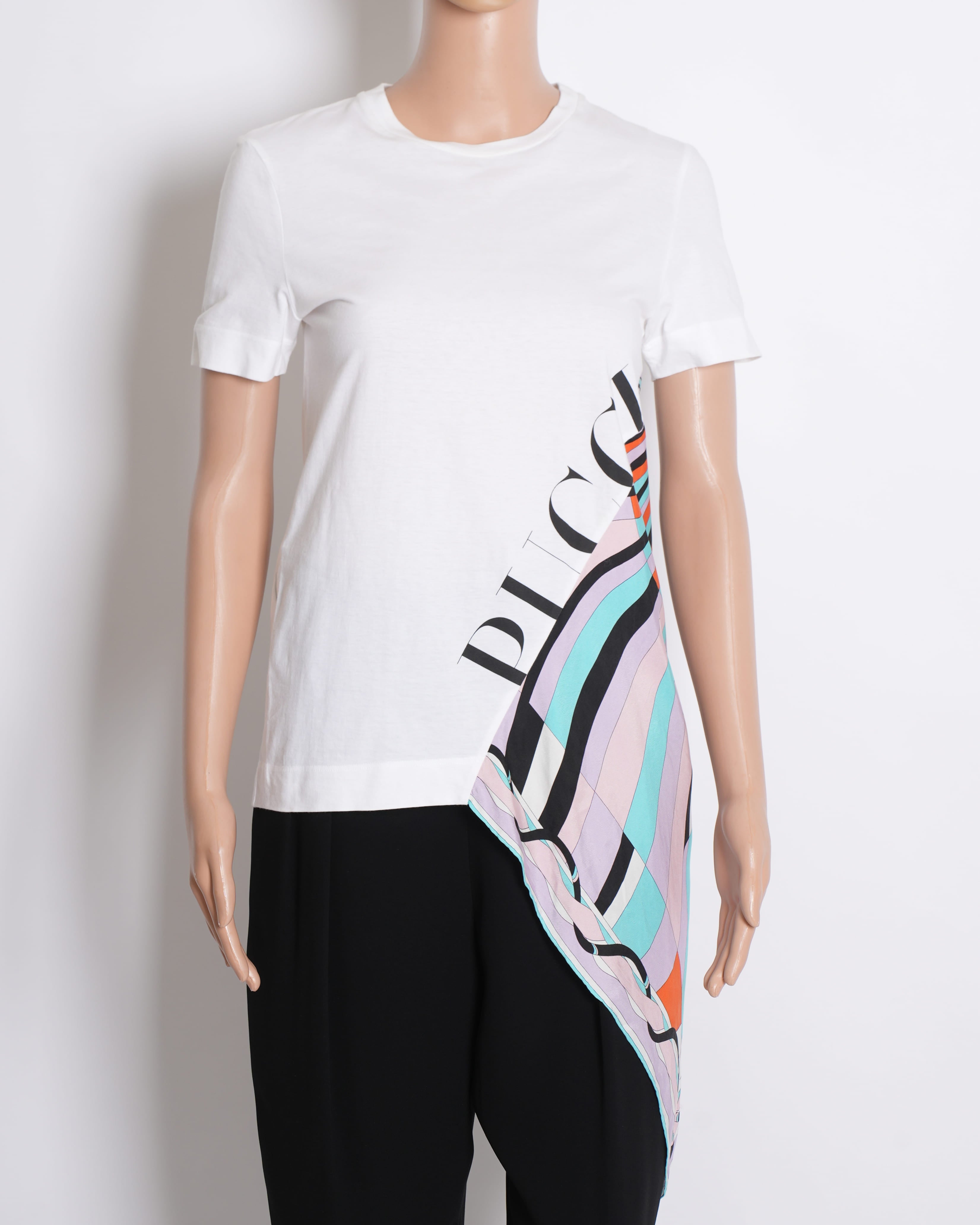 Emilio Pucci Asymmetric Printed Top in White with Multicolour Print