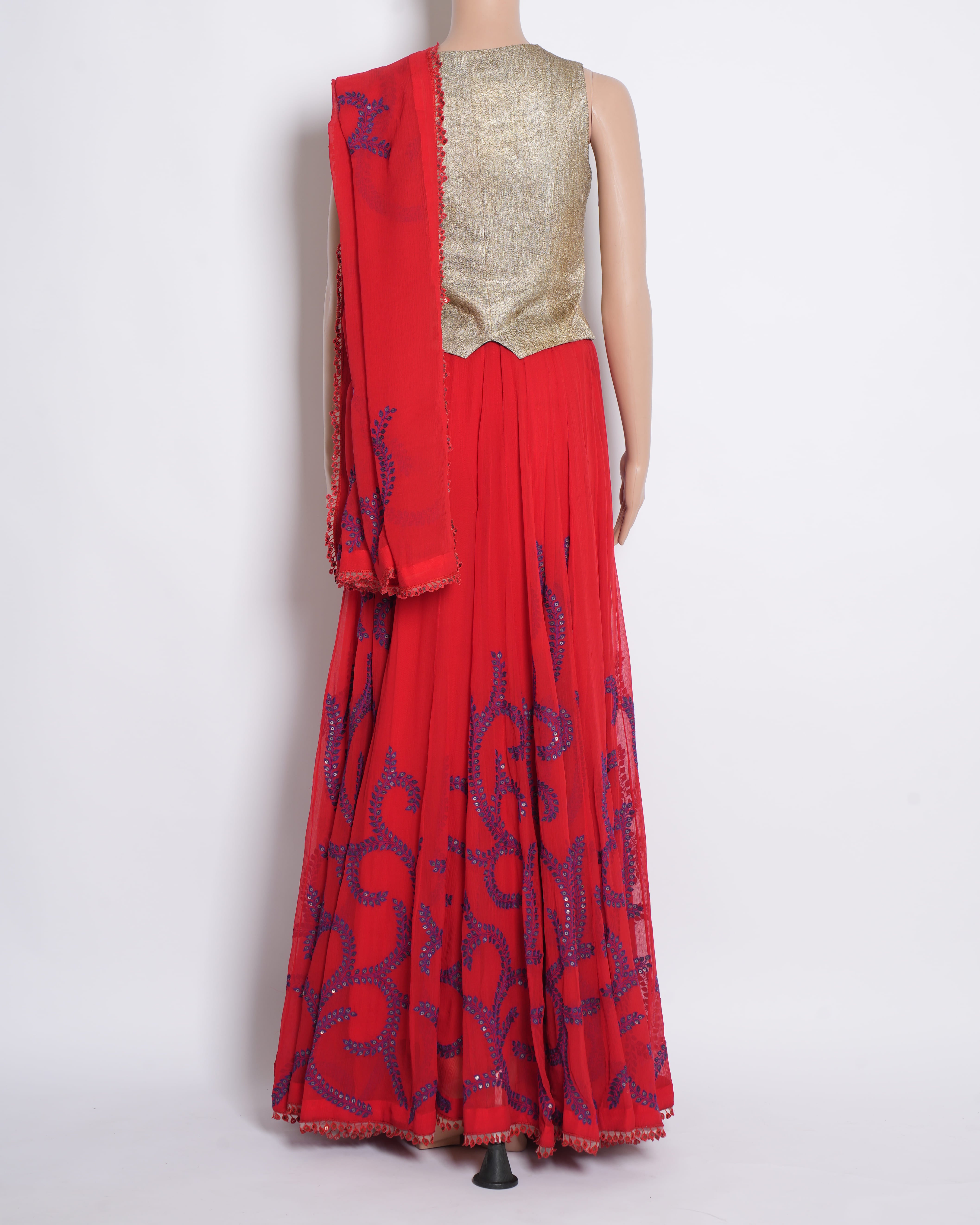 Anamika Khanna Lehenga & Jacket Set in Red