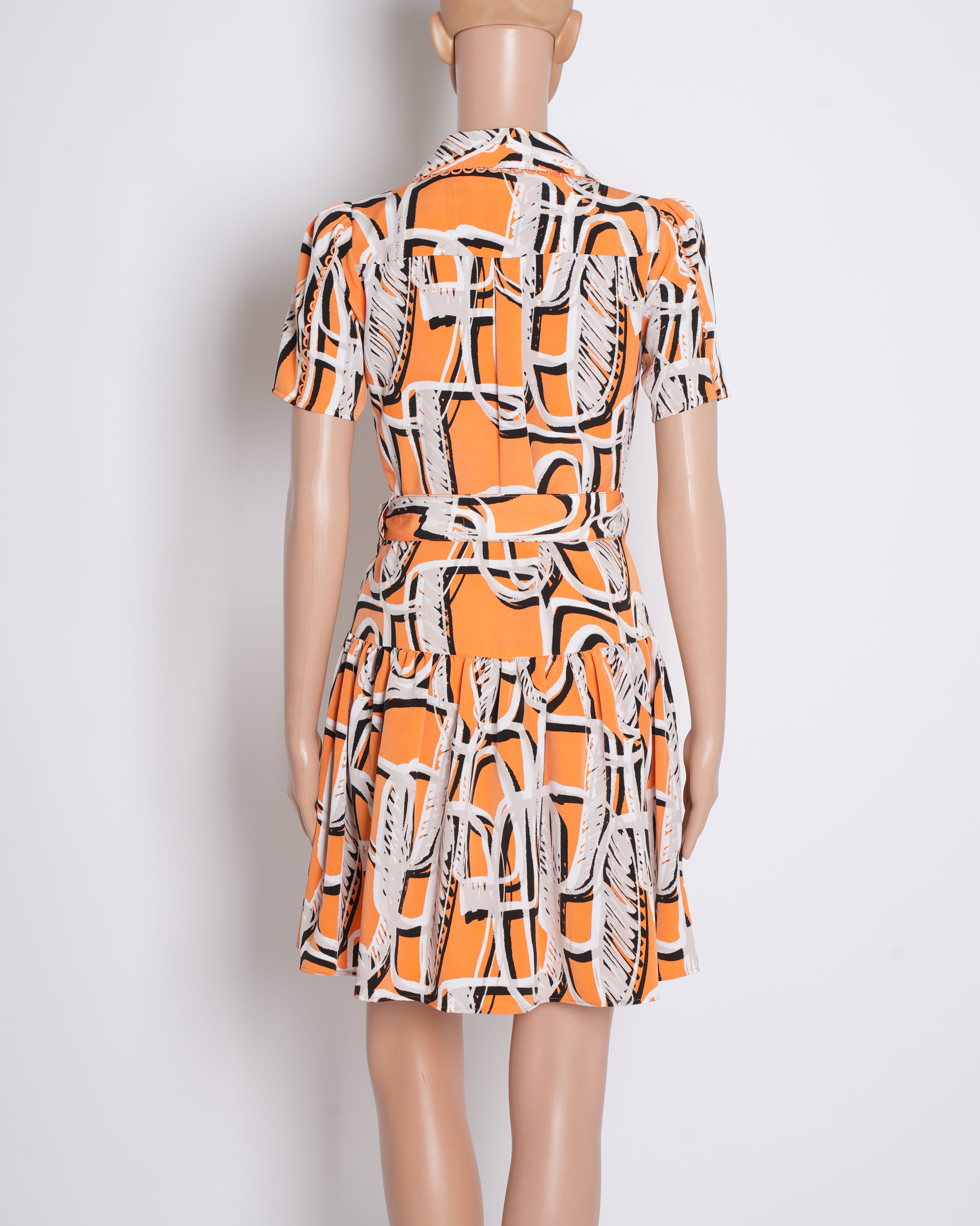 New Karl Lagerfeld Printed Dress In Orange & Black