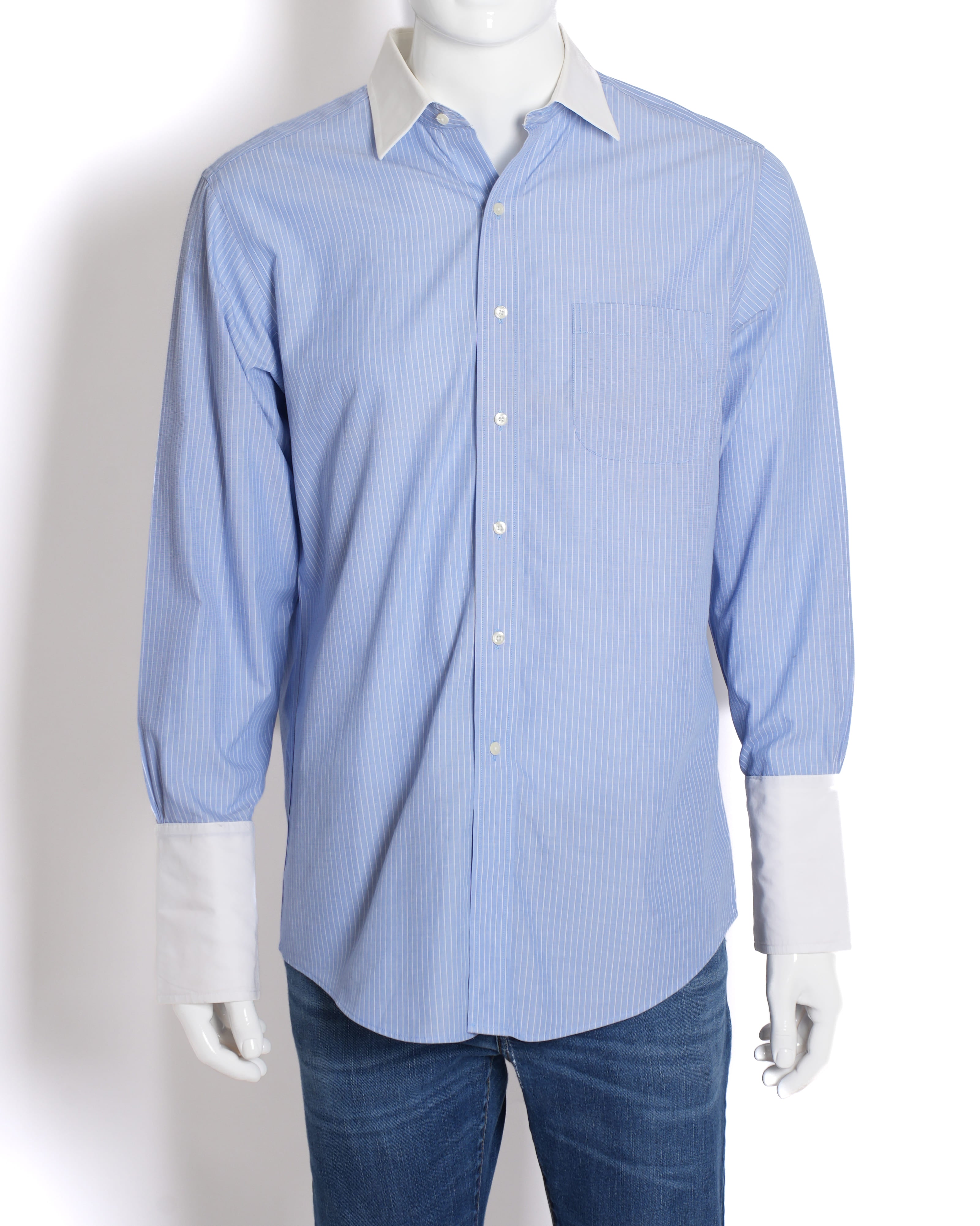 Brooks Brothers Button-Down Striped Shirt in Blue with White Collar & Cuff Detailing