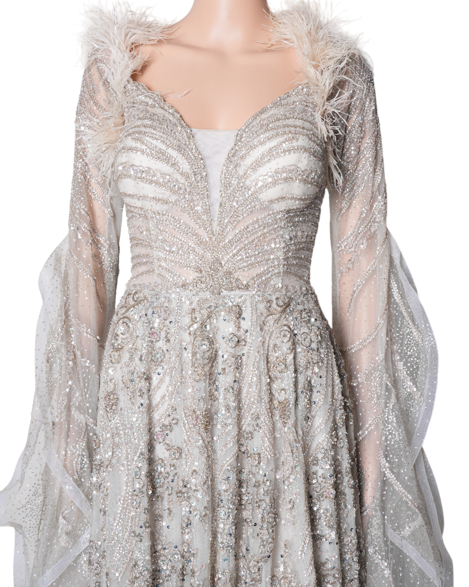 Dolly J Silver Alizeh Shimmer Tulle Full Length Kalidaar Gown