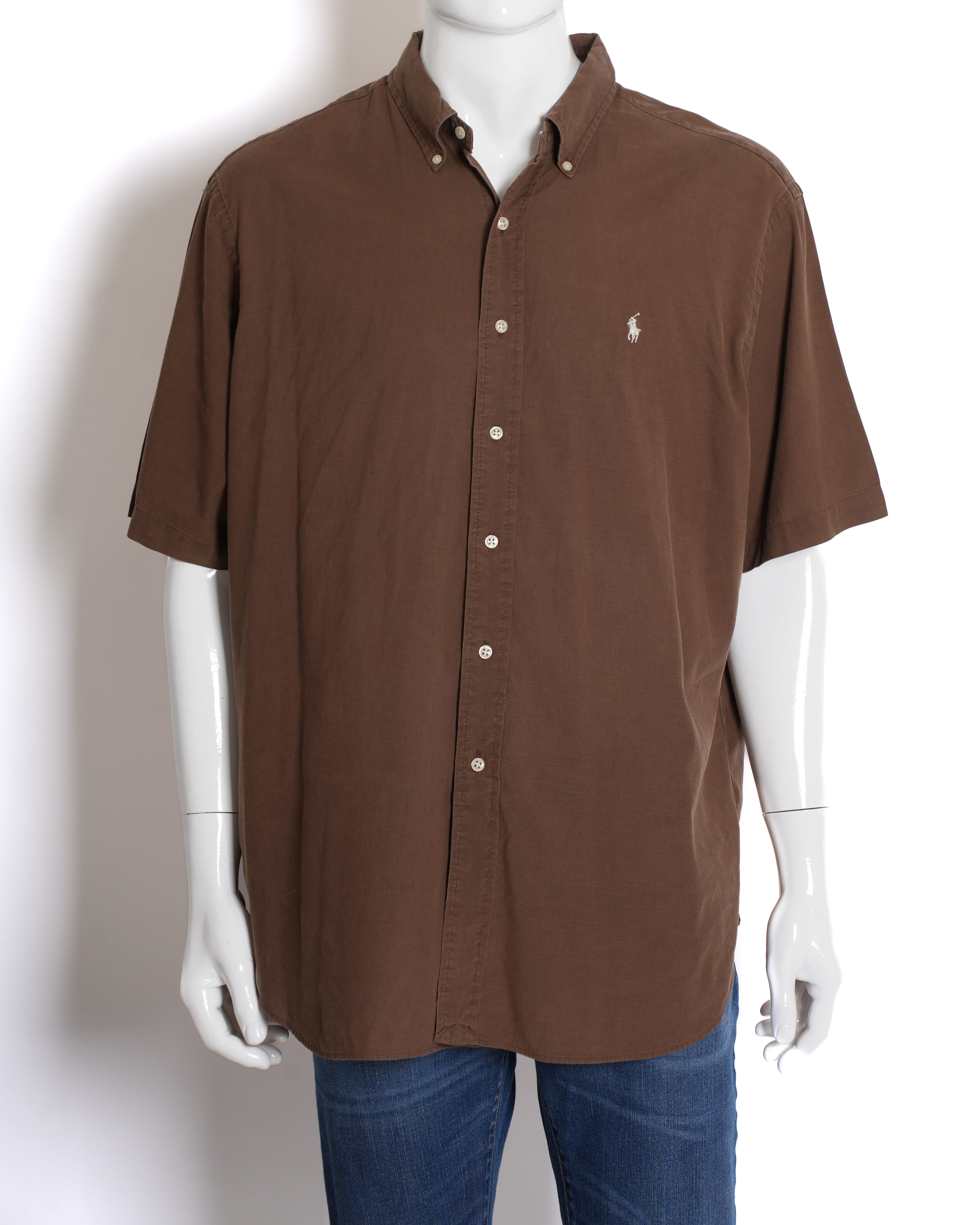 Ralph Lauren Men's Half-Sleeve Button-Down Shirt in Brown