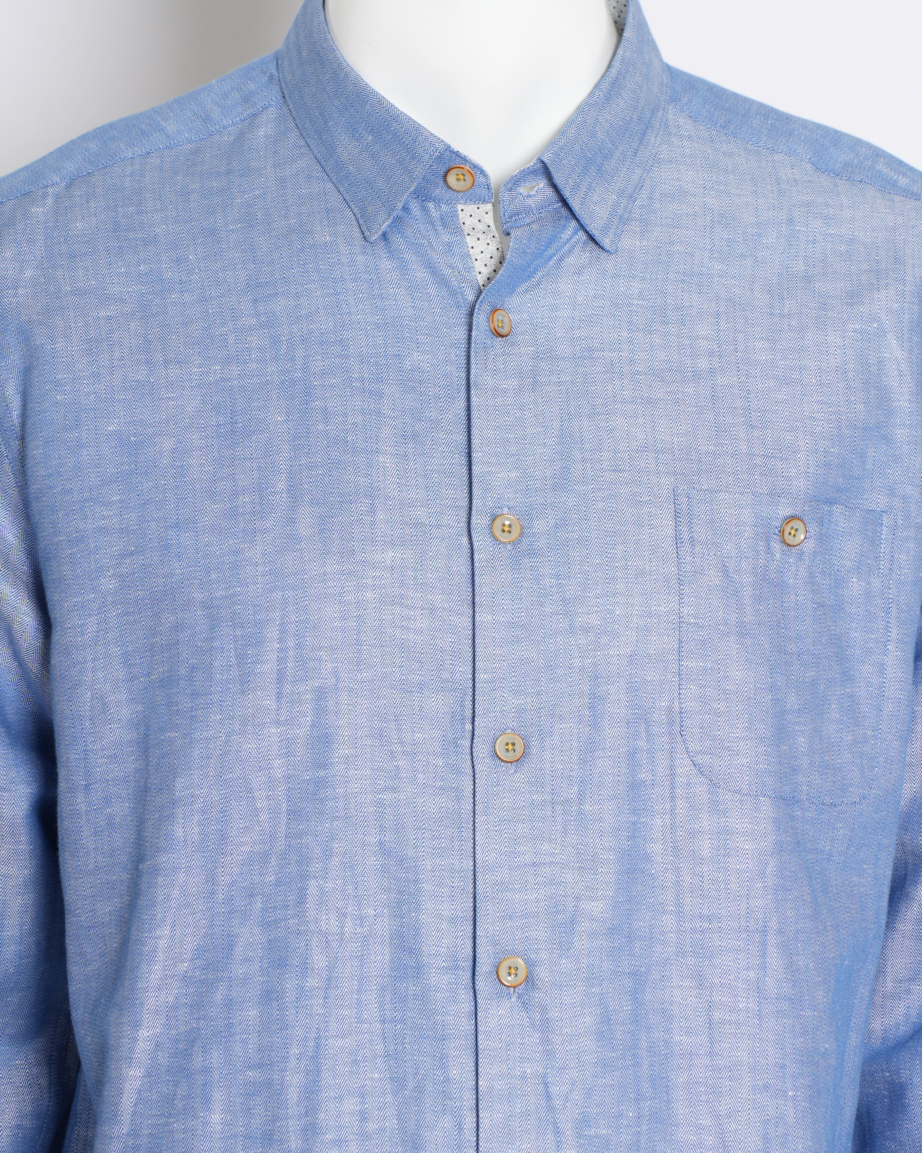 New Ted Baker Men's Button Down Full Sleeve Shirt In Blue