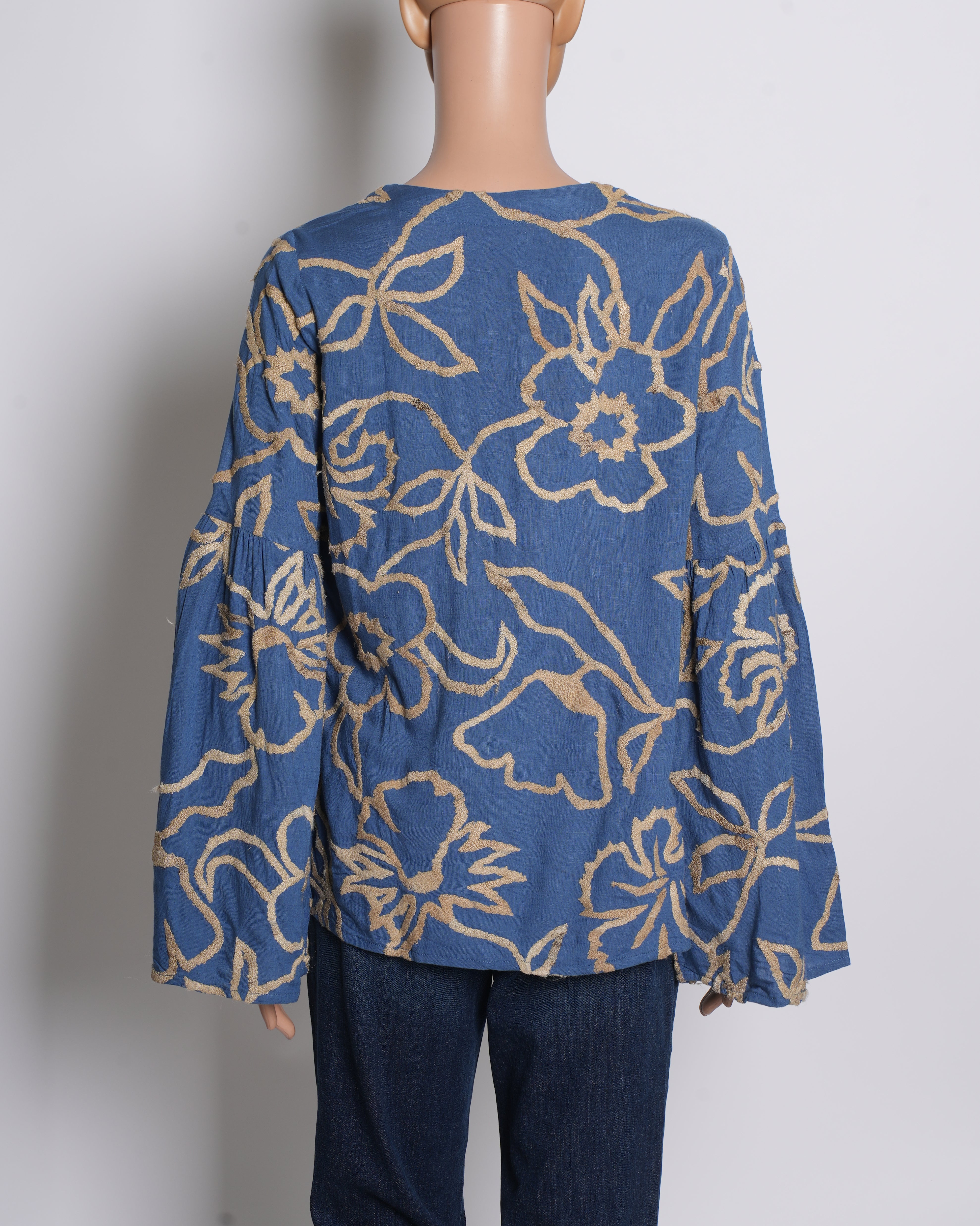 Abraham Thakore Tussar Silk Embroidered Floral Top