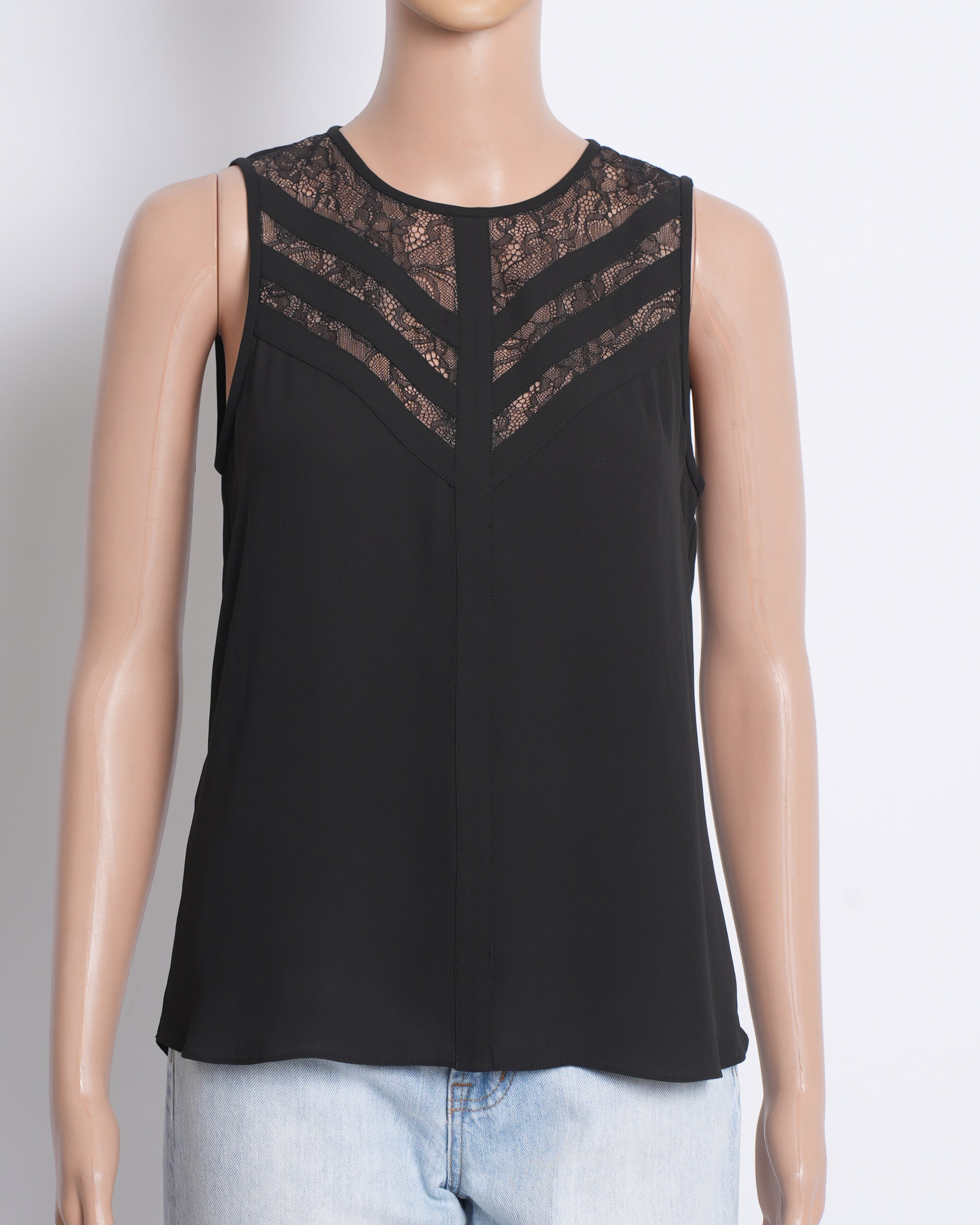 BCBG Black Sleeveless Top with Lace detailing