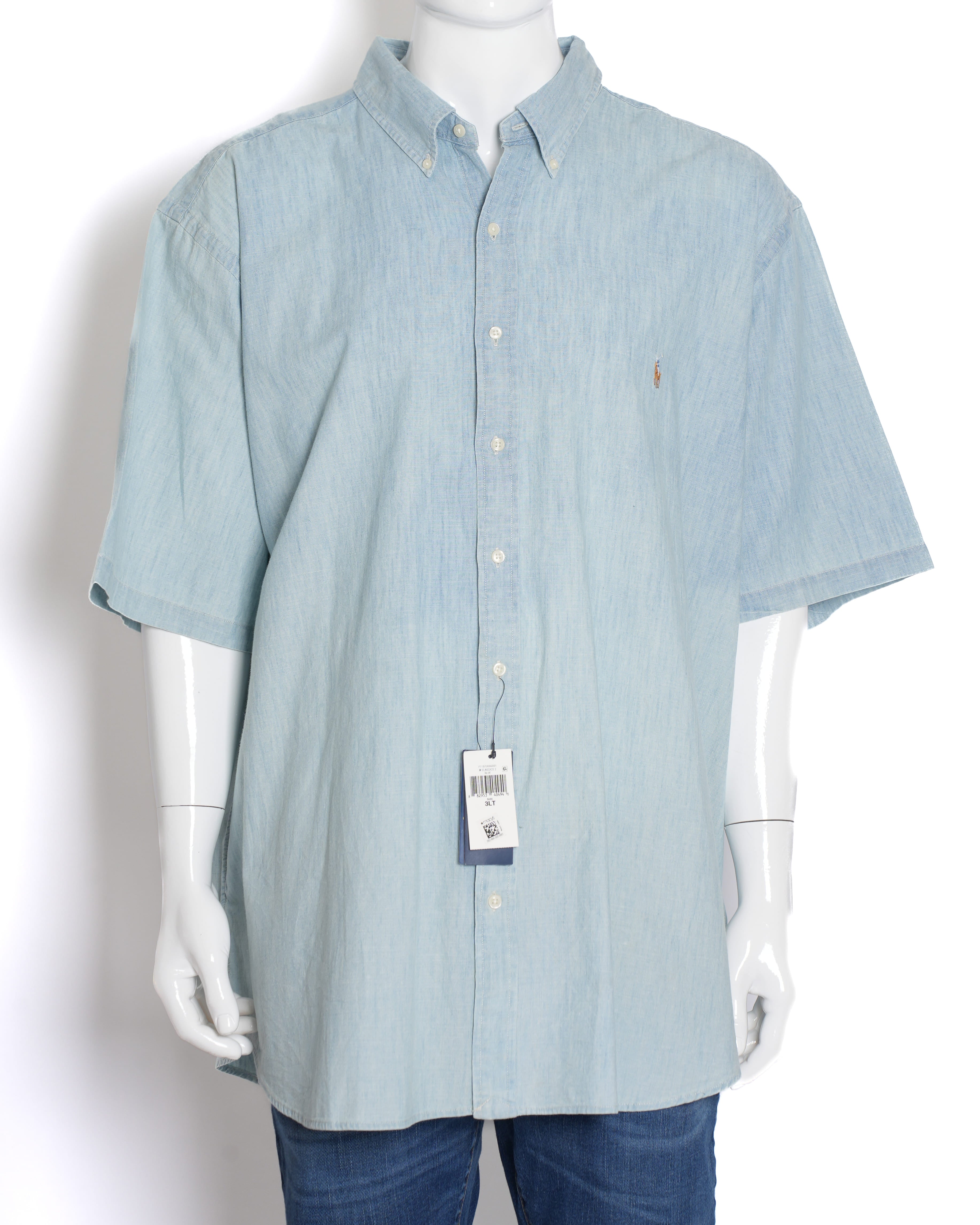 New Ralph Lauren Men's Half-Sleeve Button-Down Shirt in Light Blue