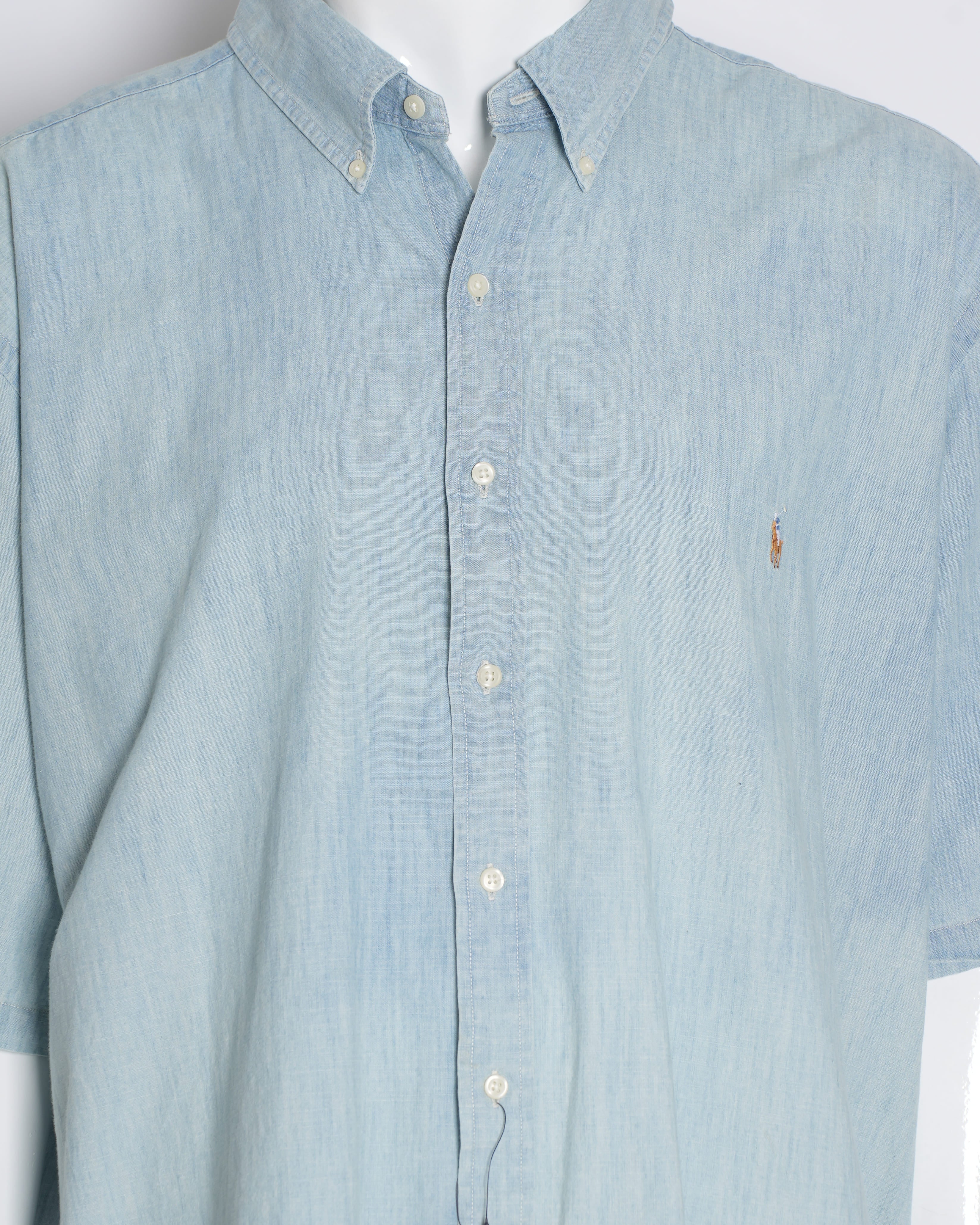 New Ralph Lauren Men's Half-Sleeve Button-Down Shirt in Light Blue