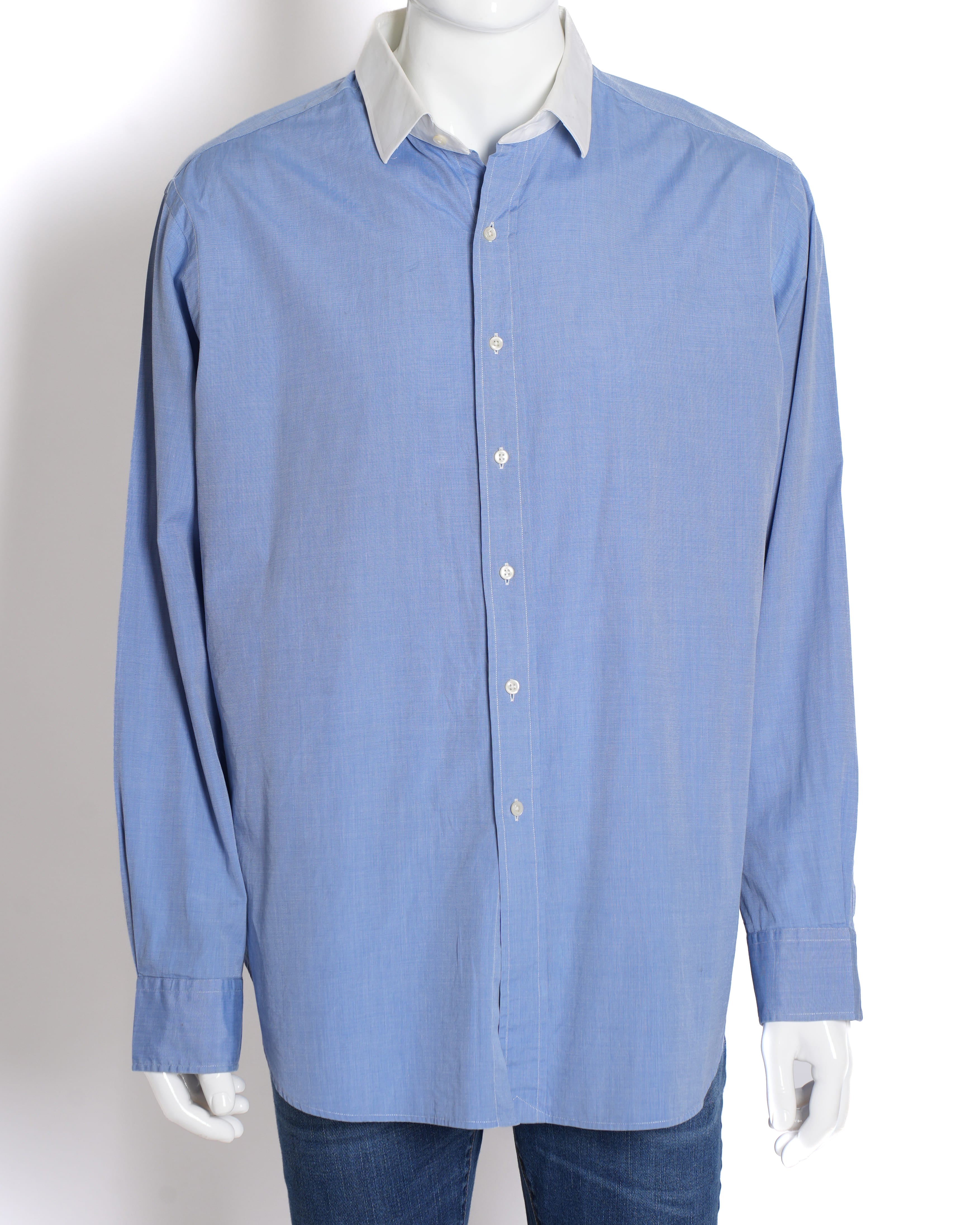 Ralph Lauren Men's Full-Sleeve Button-Down Shirt in Blue with White Collar Detail
