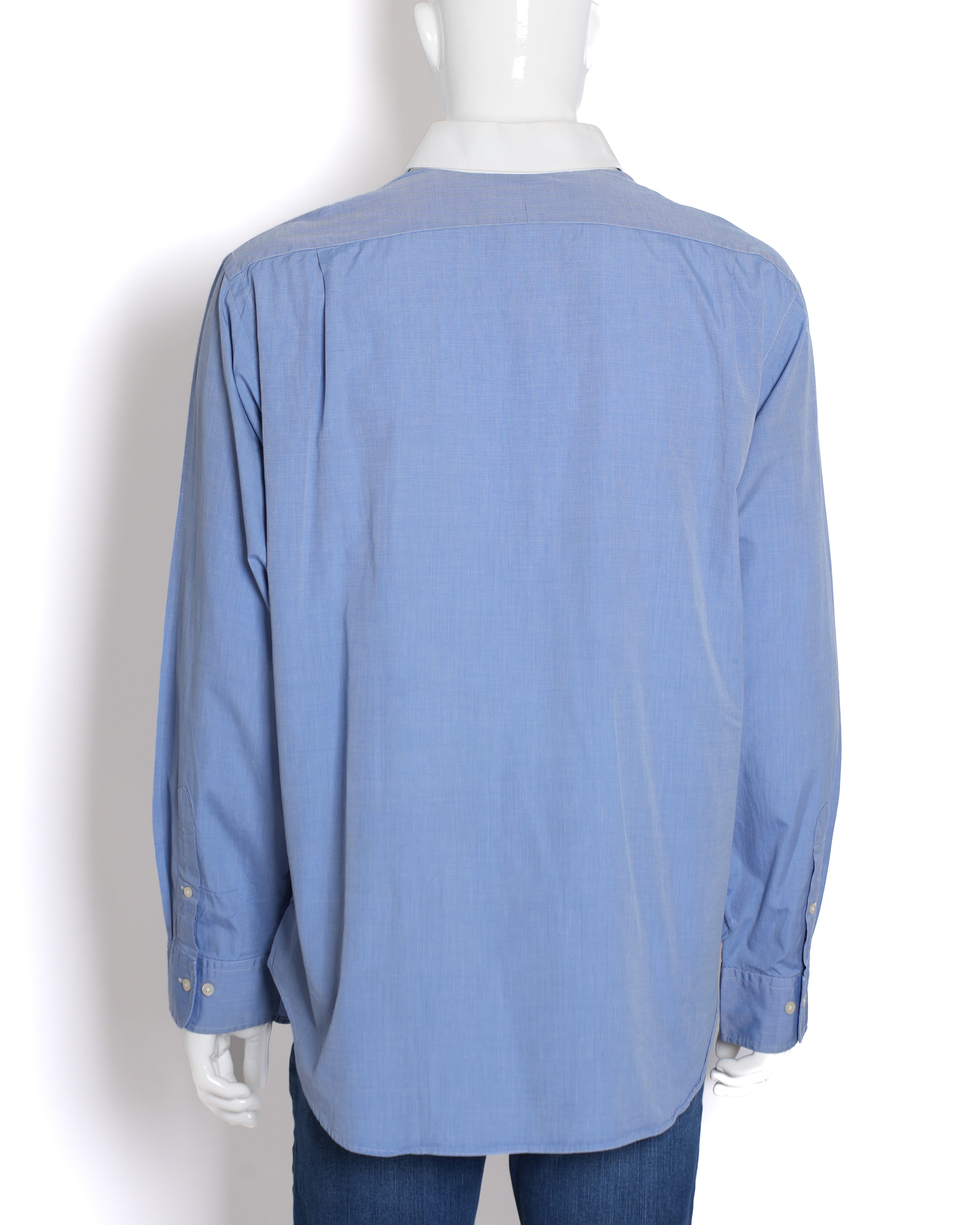 Ralph Lauren Men's Full-Sleeve Button-Down Shirt in Blue with White Collar Detail