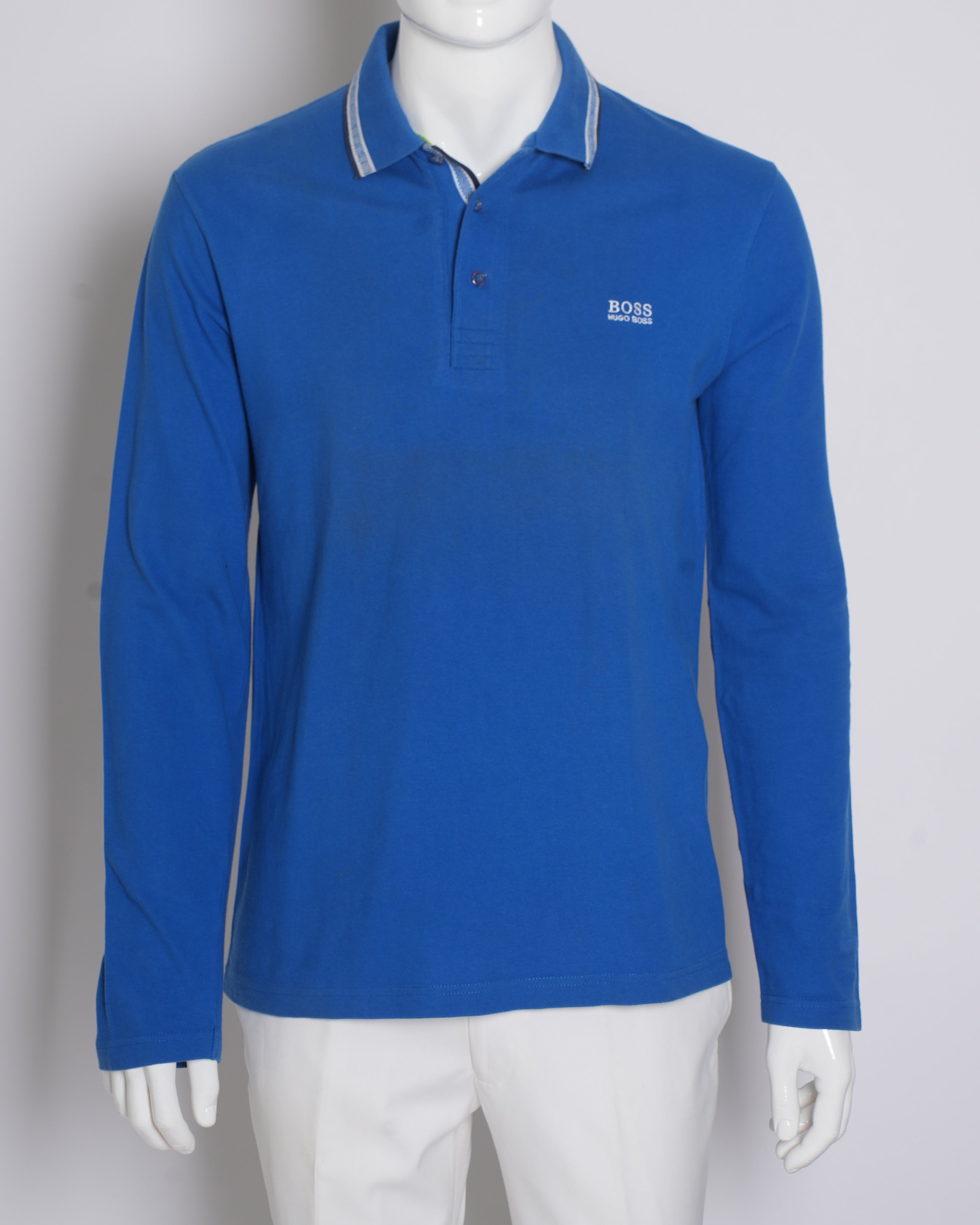 Boss Men's Blue Long-Sleeve Polo T-Shirt