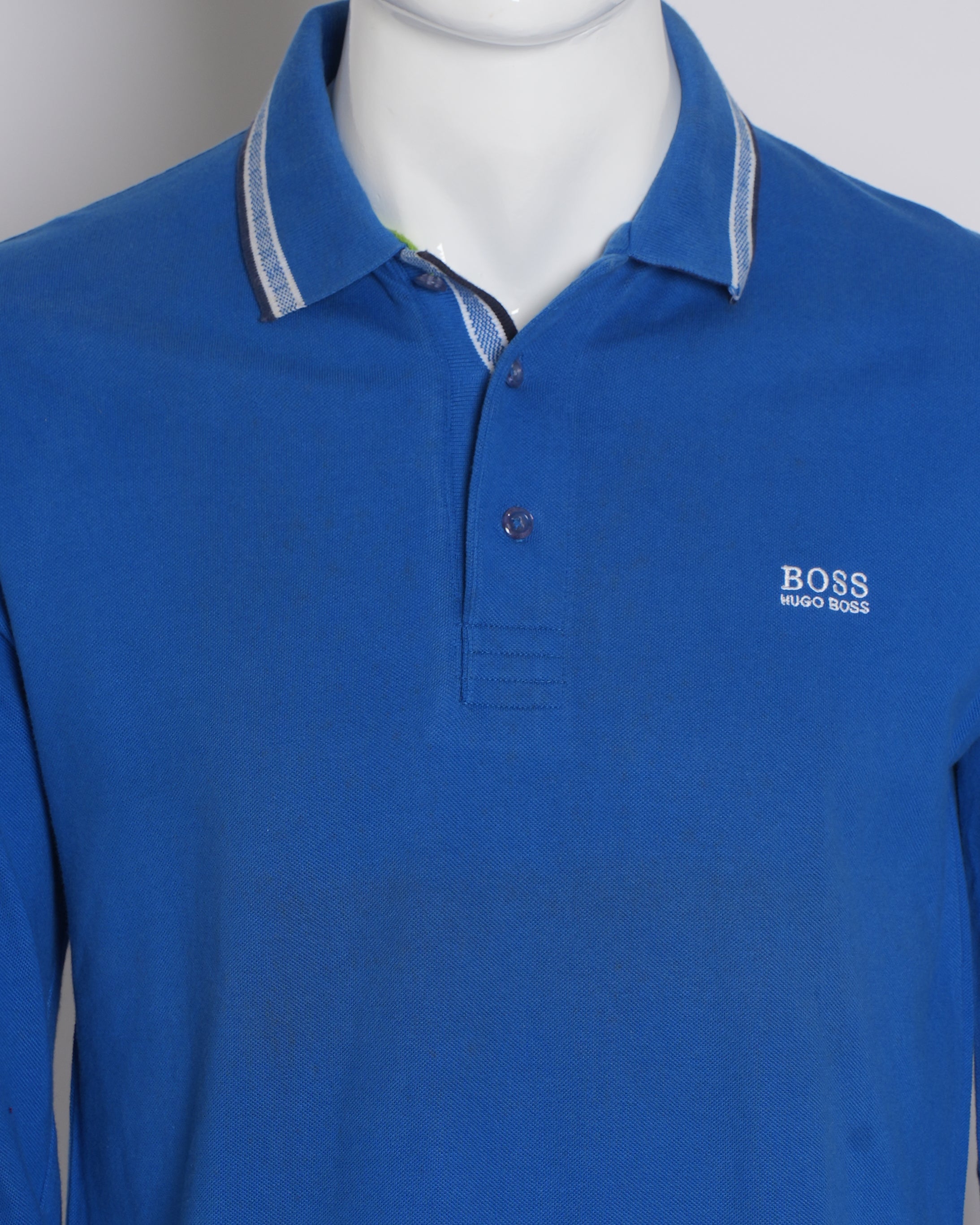 Boss Men's Blue Long-Sleeve Polo T-Shirt