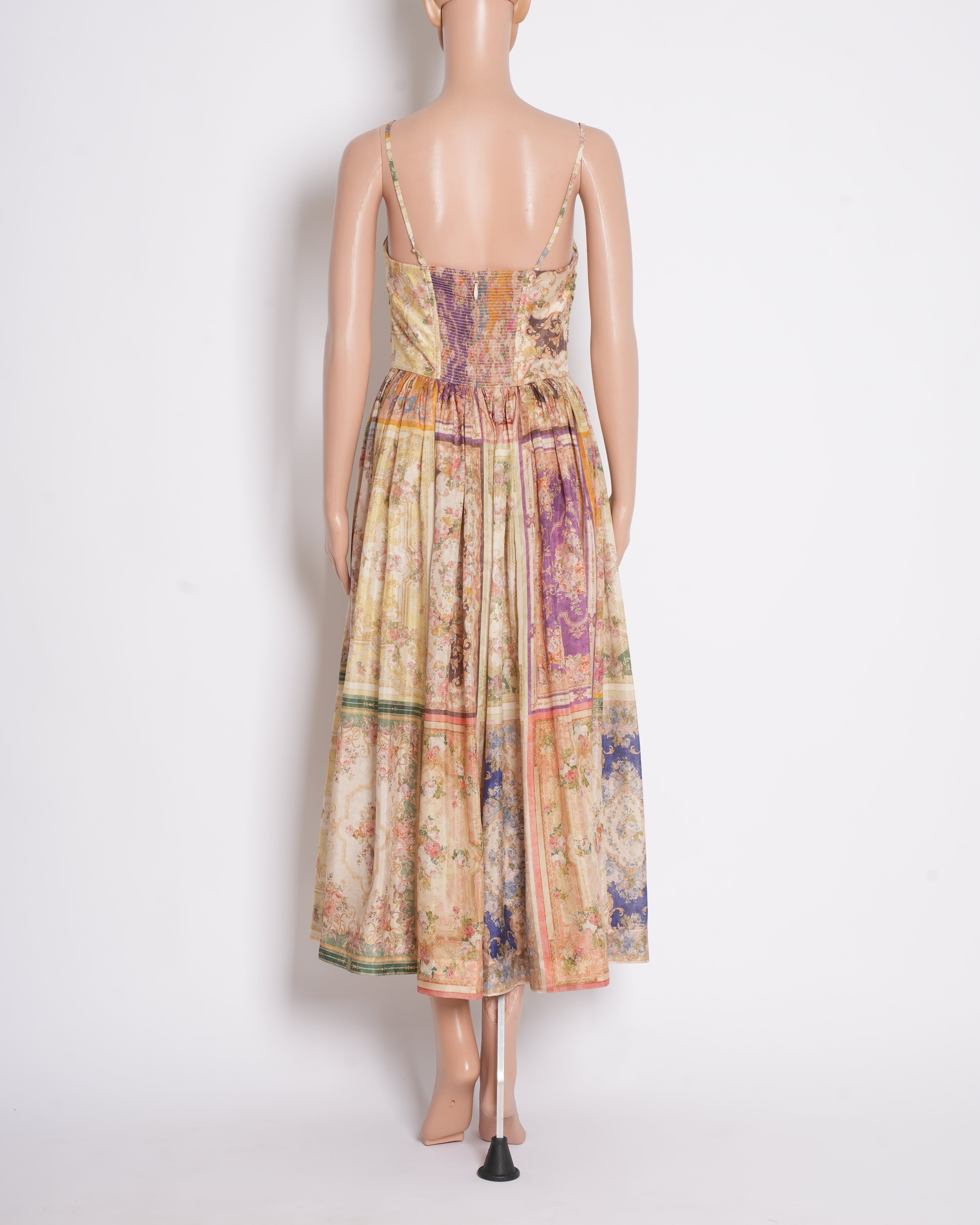 Zimmermann The August Tie Front Midi Dress in Patch Floral