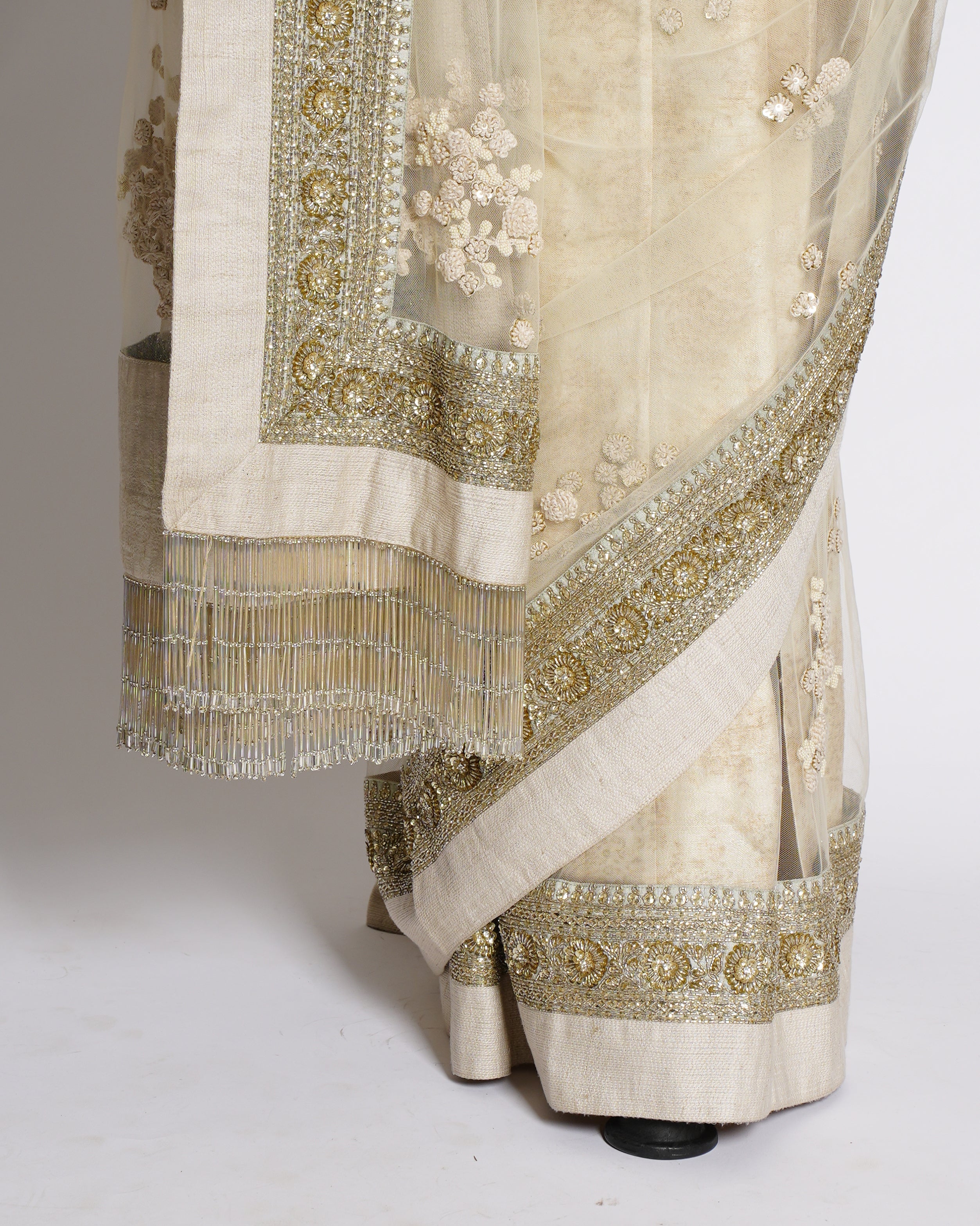 Sabyasachi off white embroidered net & silk saree with Blouse