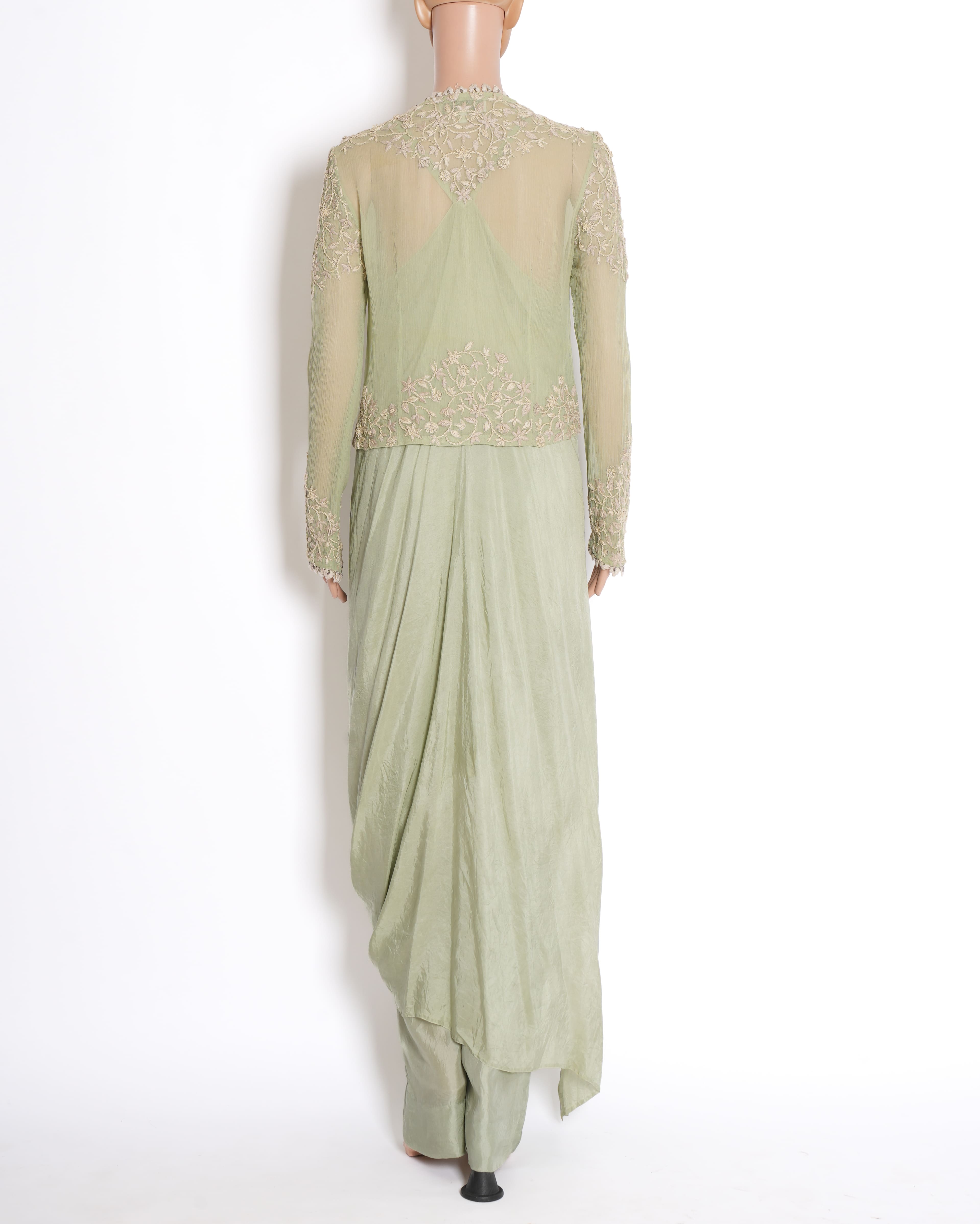Anita Dongre Sage Green Embroidered Jacket Set (3-Piece)