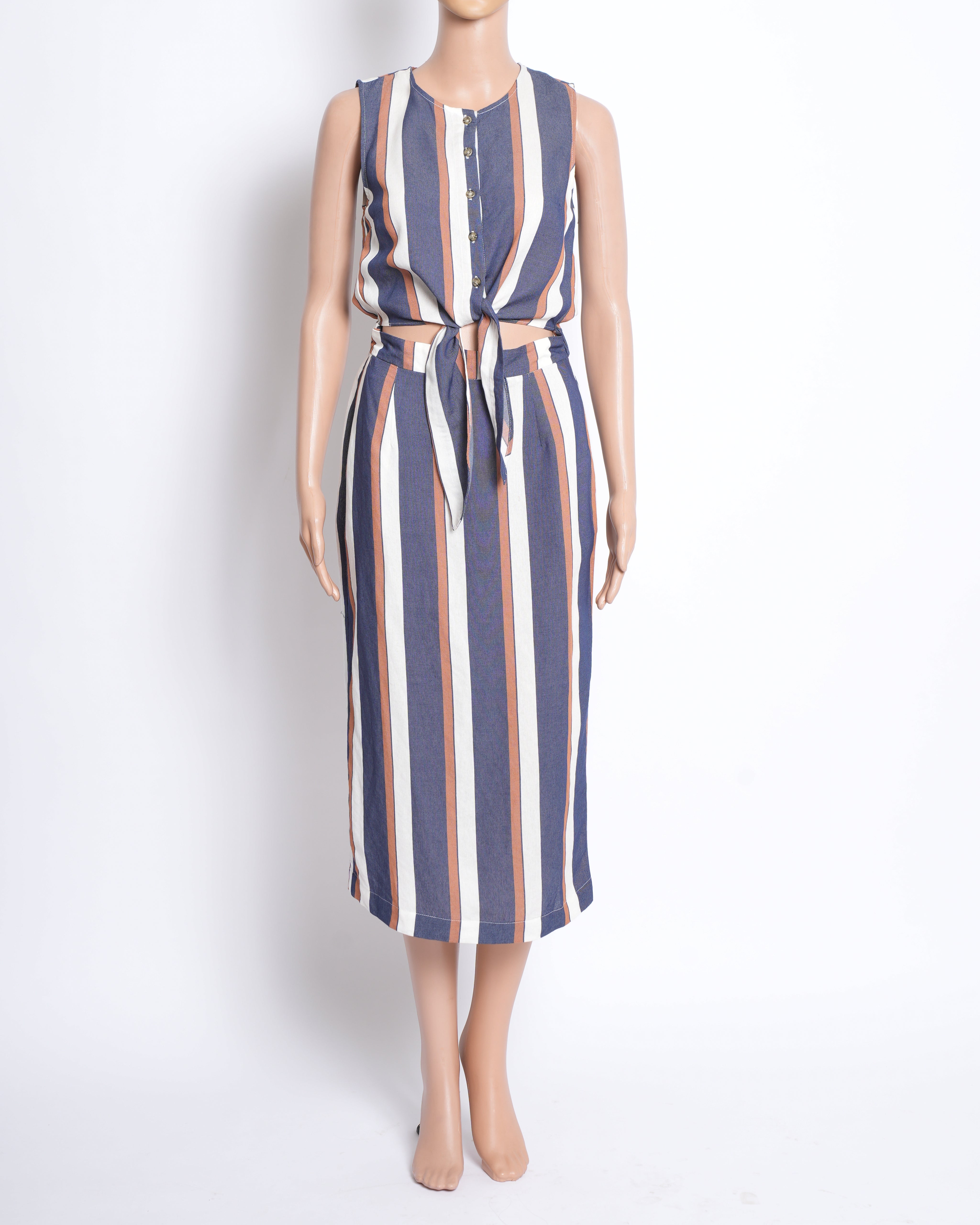 Warehouse Striped Sleeveless Midi Dress