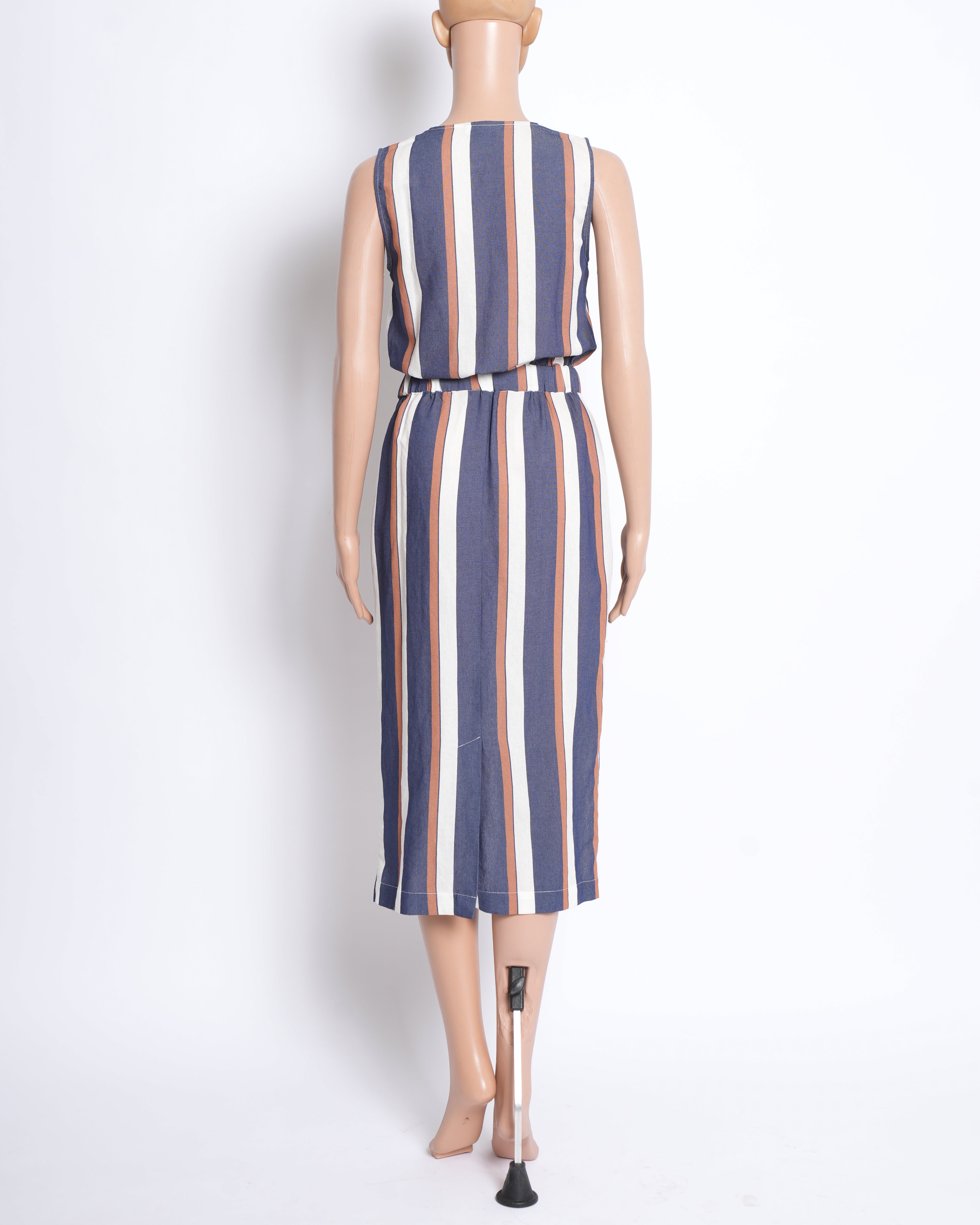 Warehouse Striped Sleeveless Midi Dress