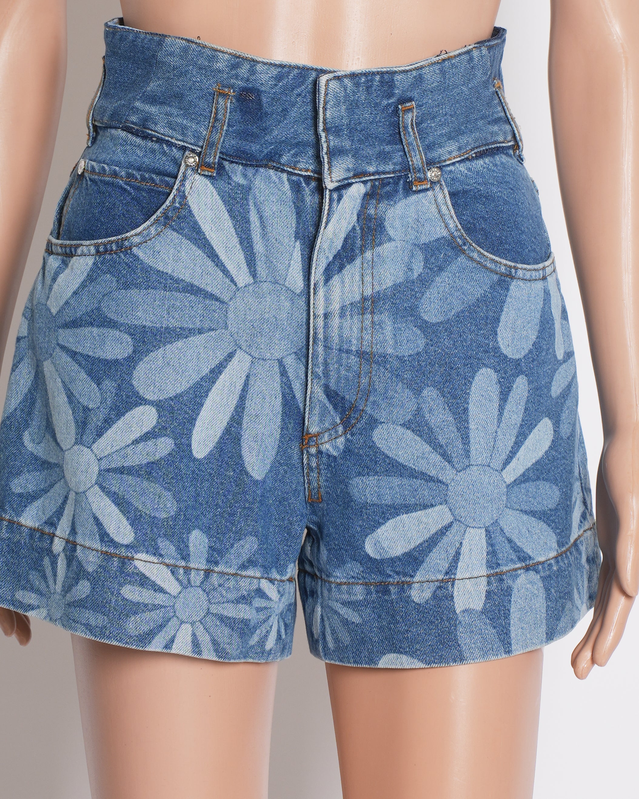 Sandro Denim Printed Flower Shorts