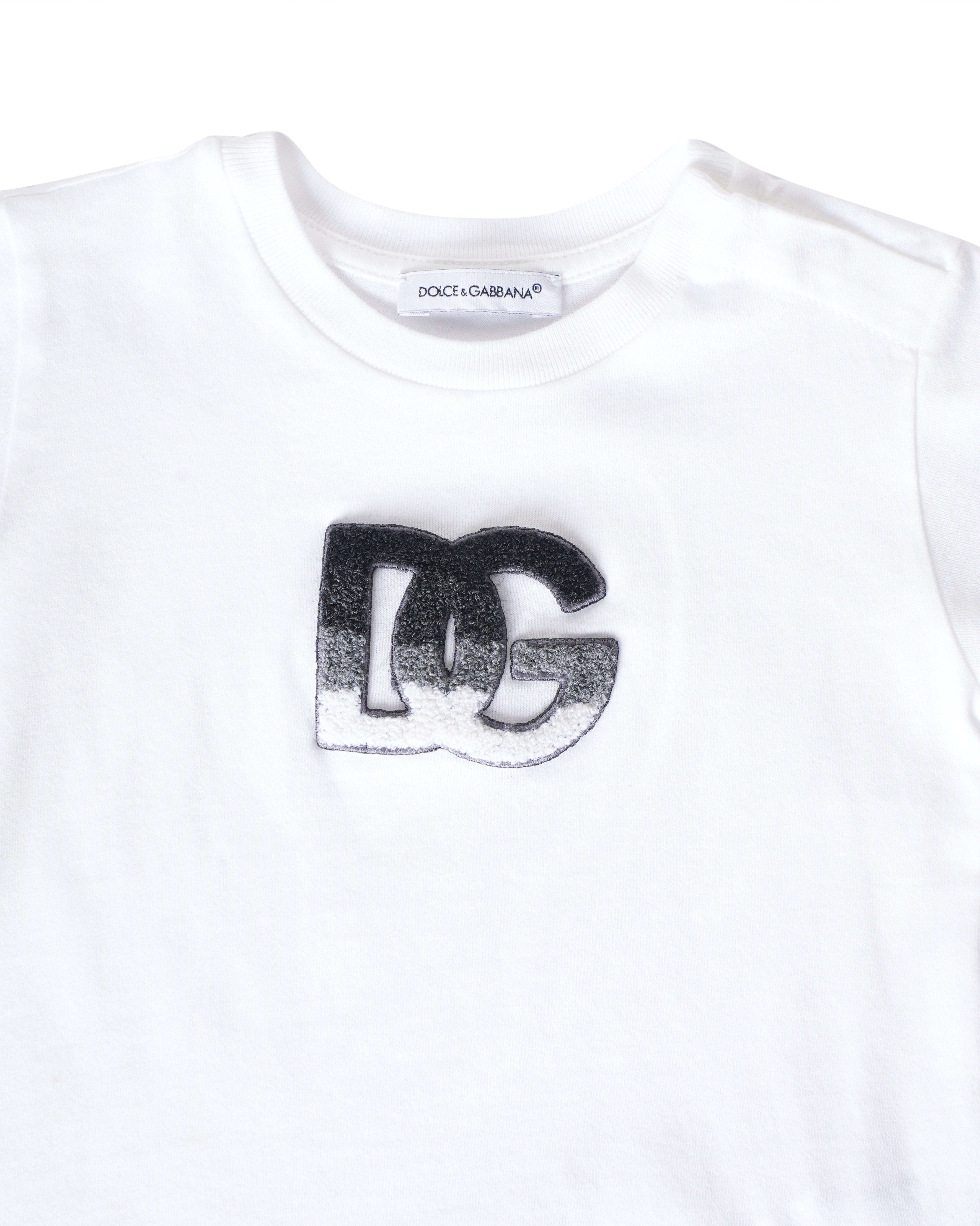 Dolce & Gabbana White Jersey T-Shirt With Textured Logo Patch