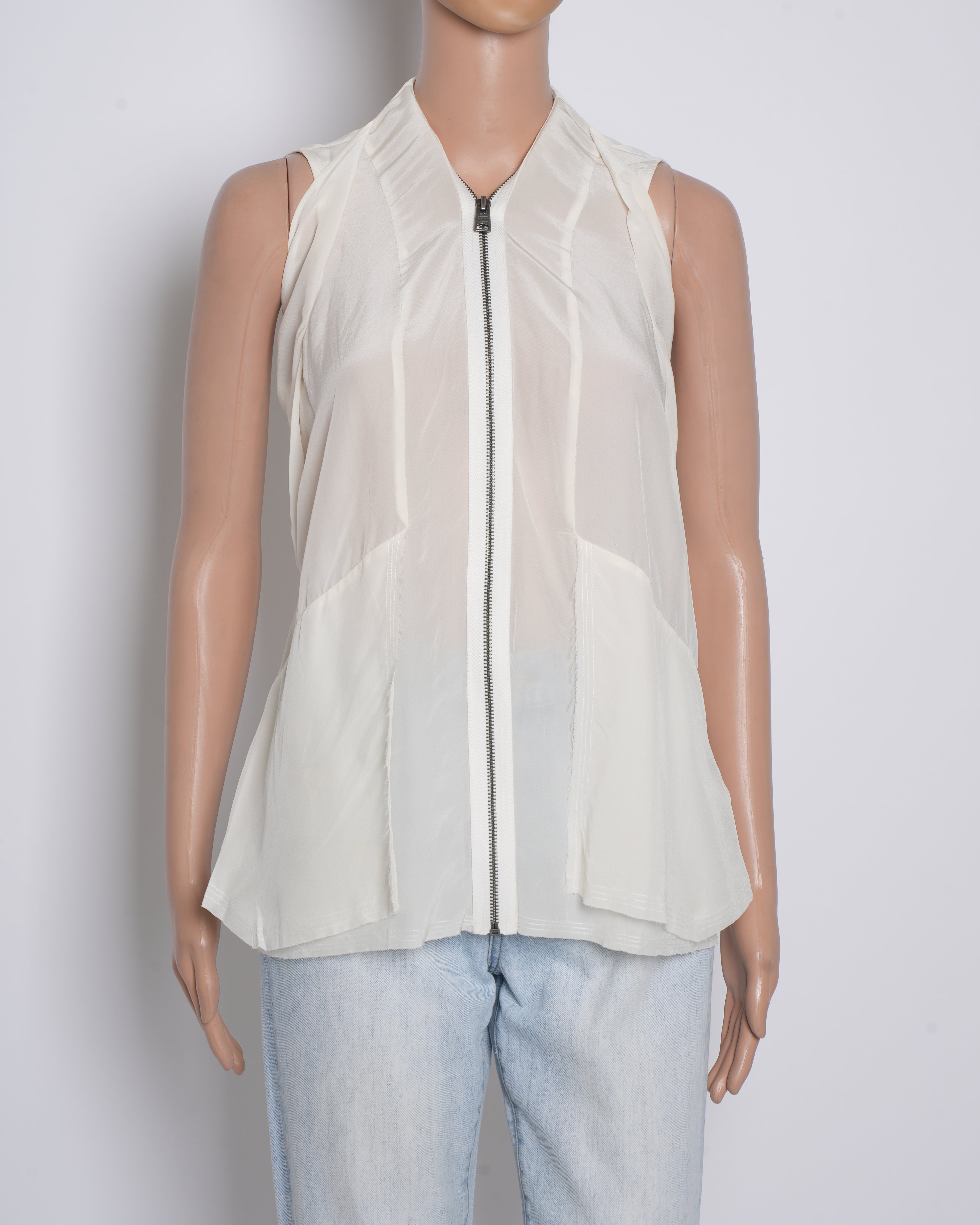 All Saints White Zipper Top
