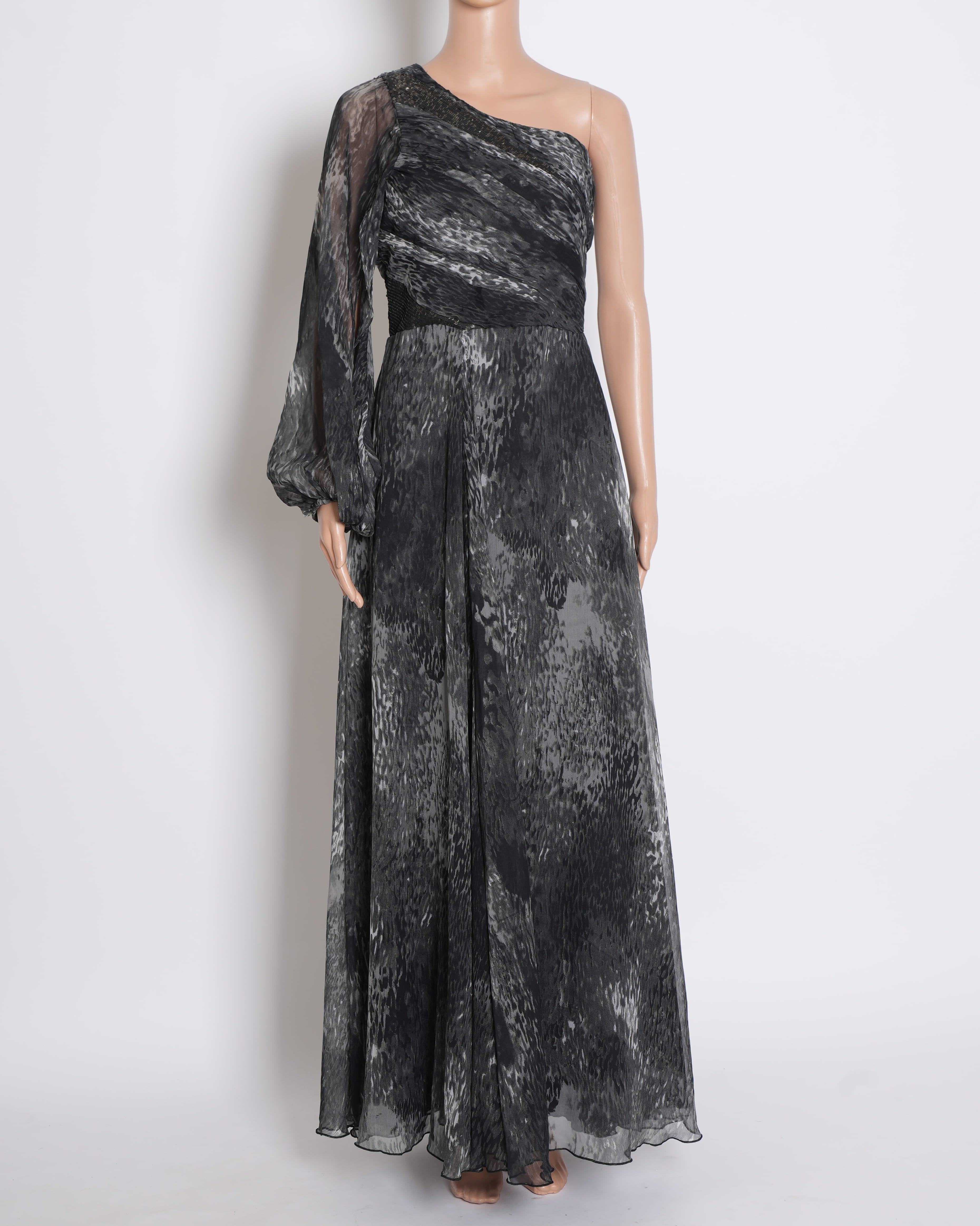 Siddhartha Tytler Printed Single Shoulder Dress in Grey