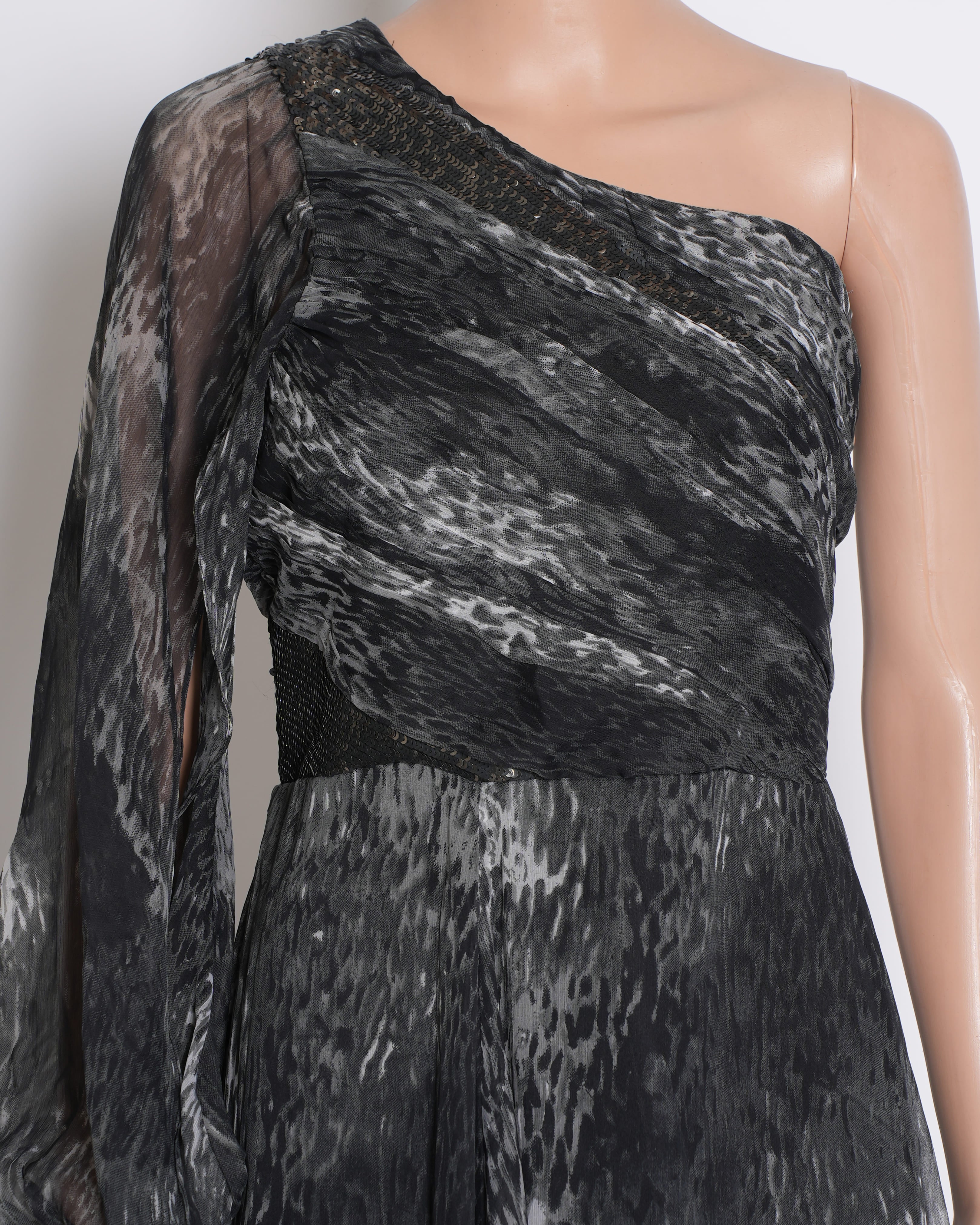 Siddhartha Tytler Printed Single Shoulder Dress in Grey