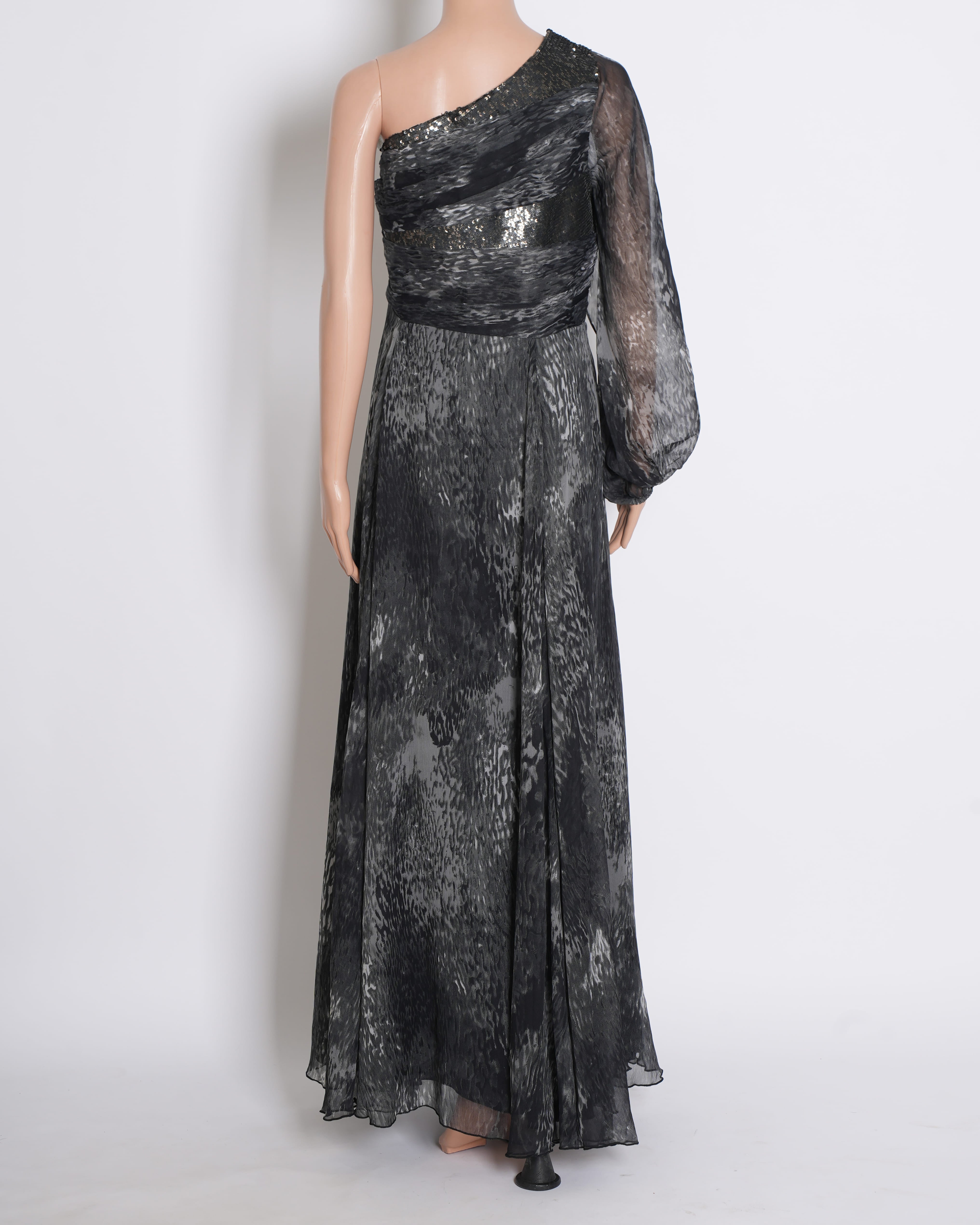 Siddhartha Tytler Printed Single Shoulder Dress in Grey