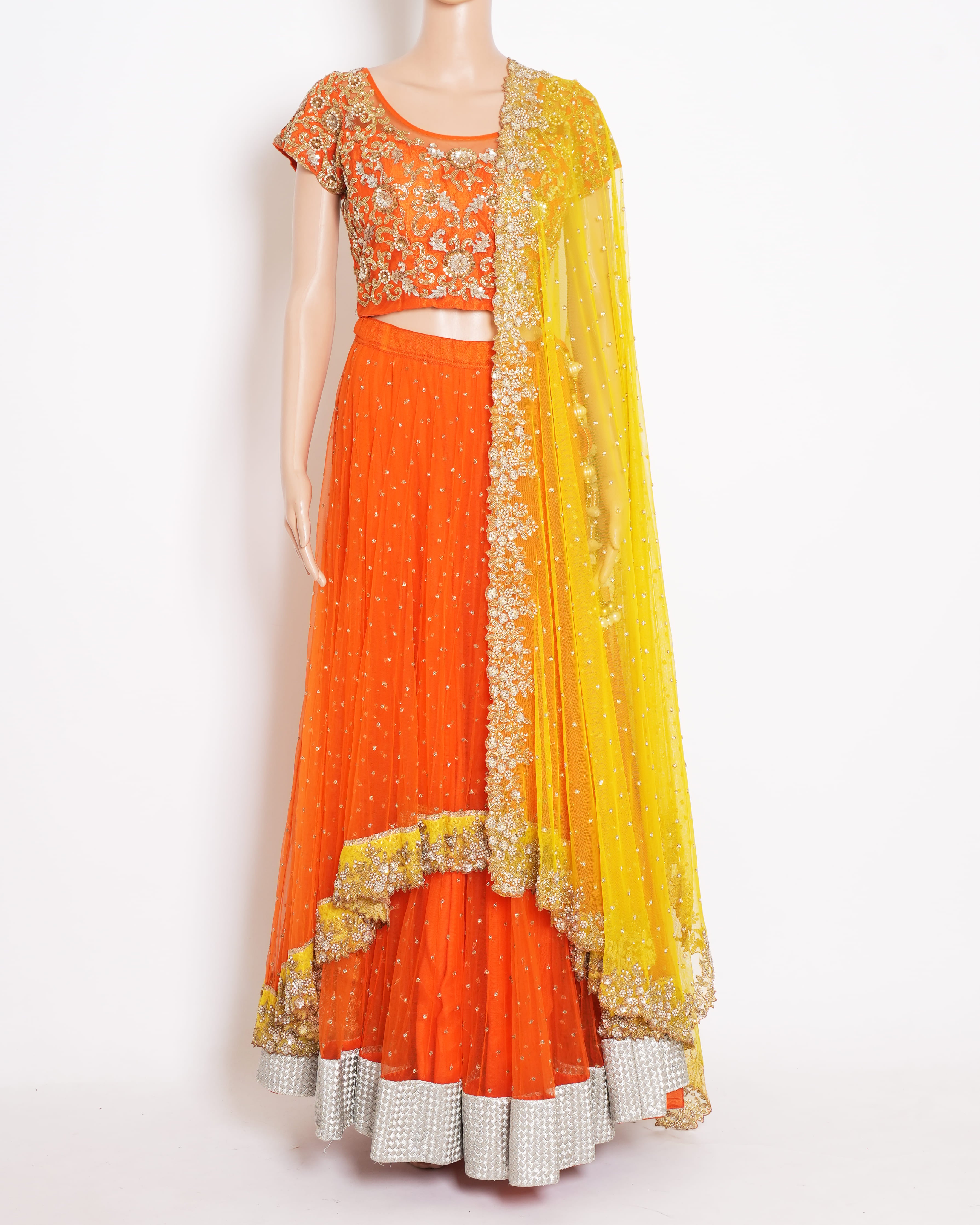 Peppermint Diva Kotadoria Lehenga In Orange & Yellow