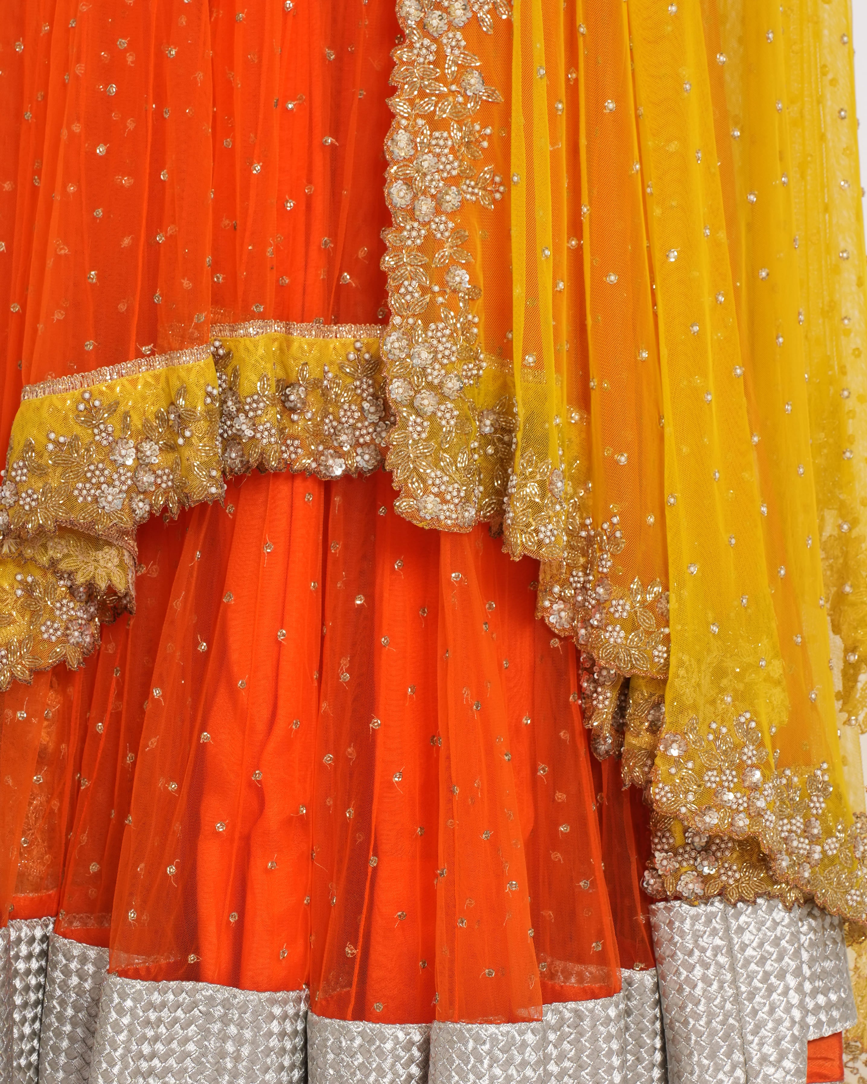 Peppermint Diva Kotadoria Lehenga In Orange & Yellow