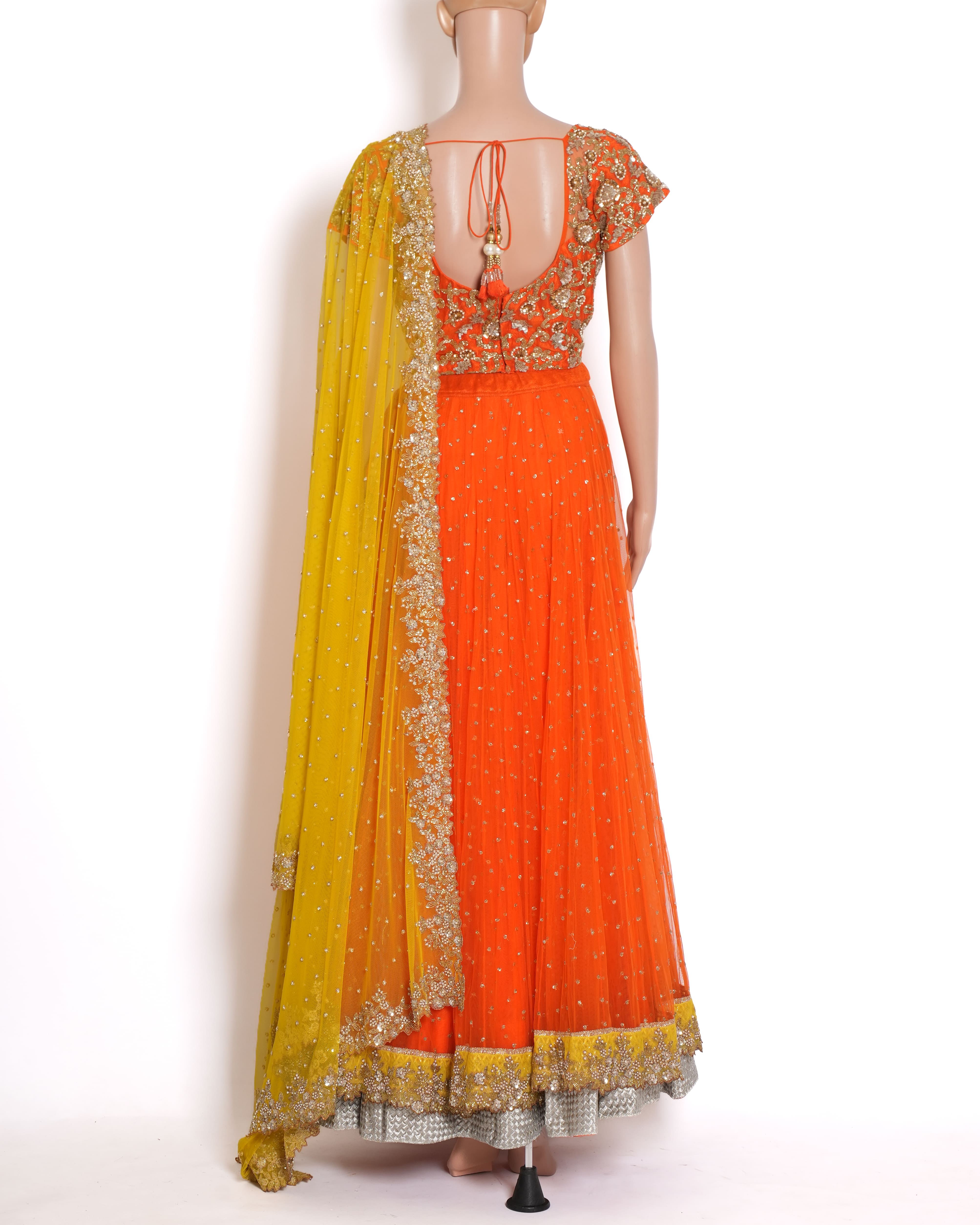 Peppermint Diva Kotadoria Lehenga In Orange & Yellow