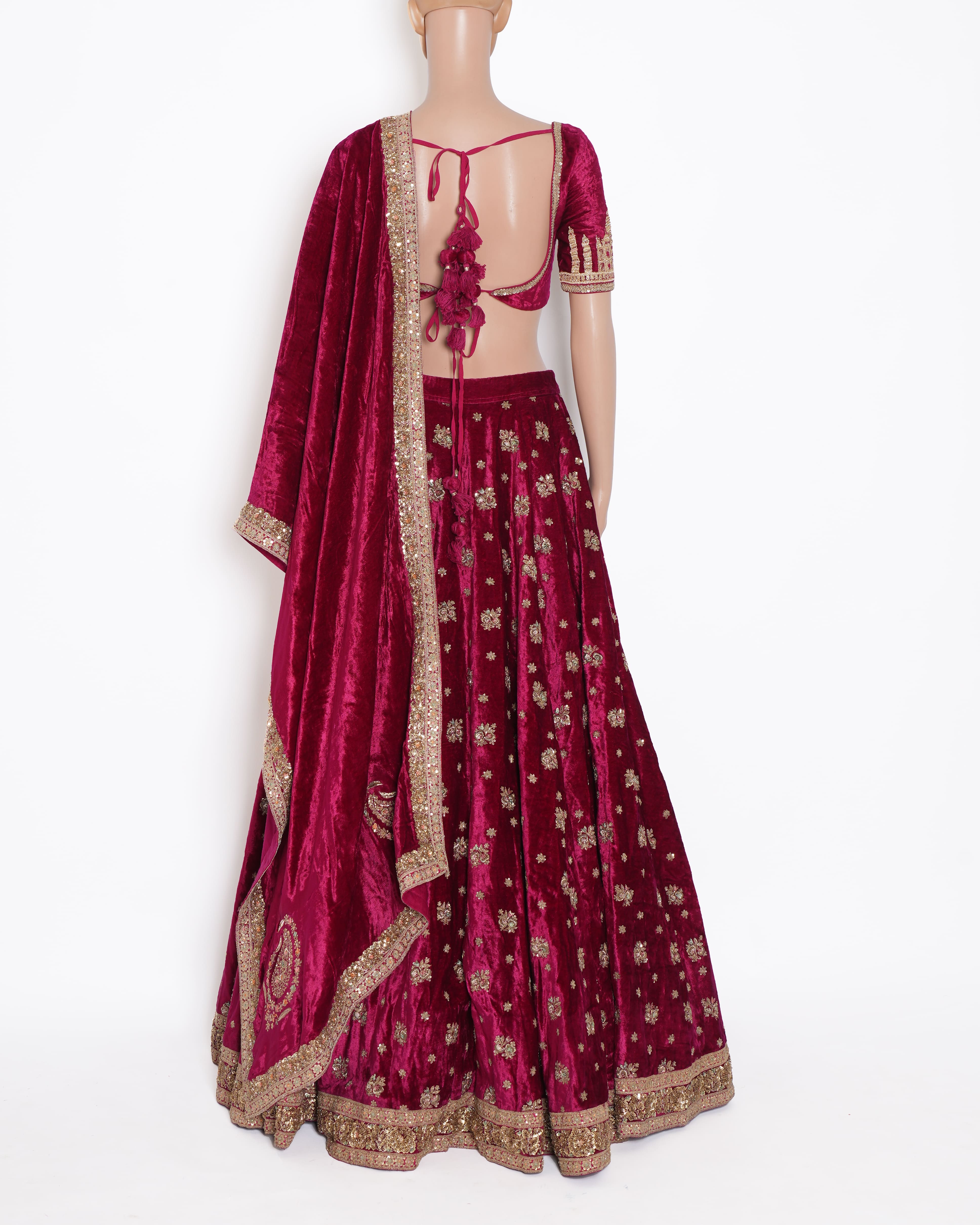 Sabyasachi Velvet Lehenga Set In Maroon