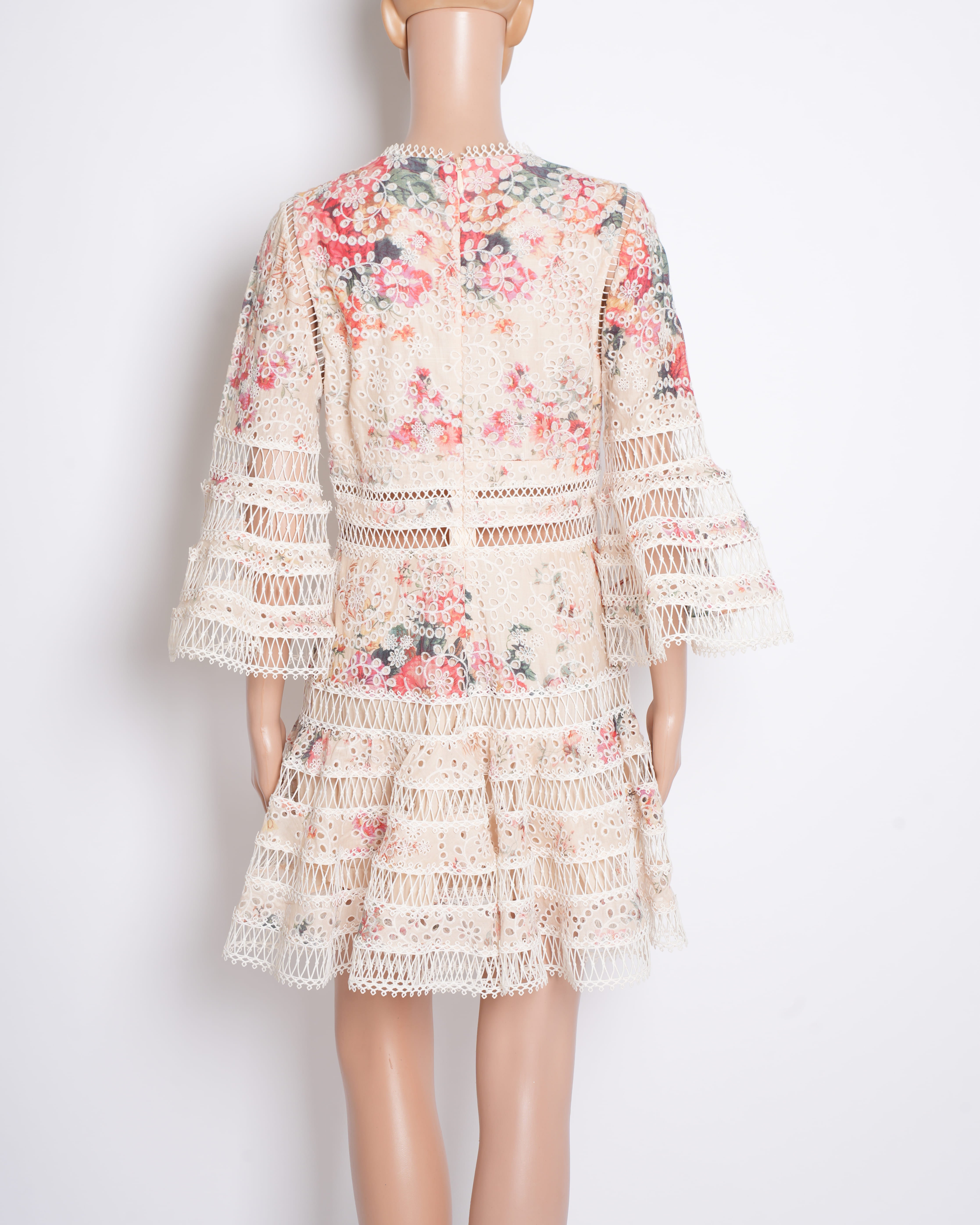 Zimmermann Floral Lace Mini Dress In White