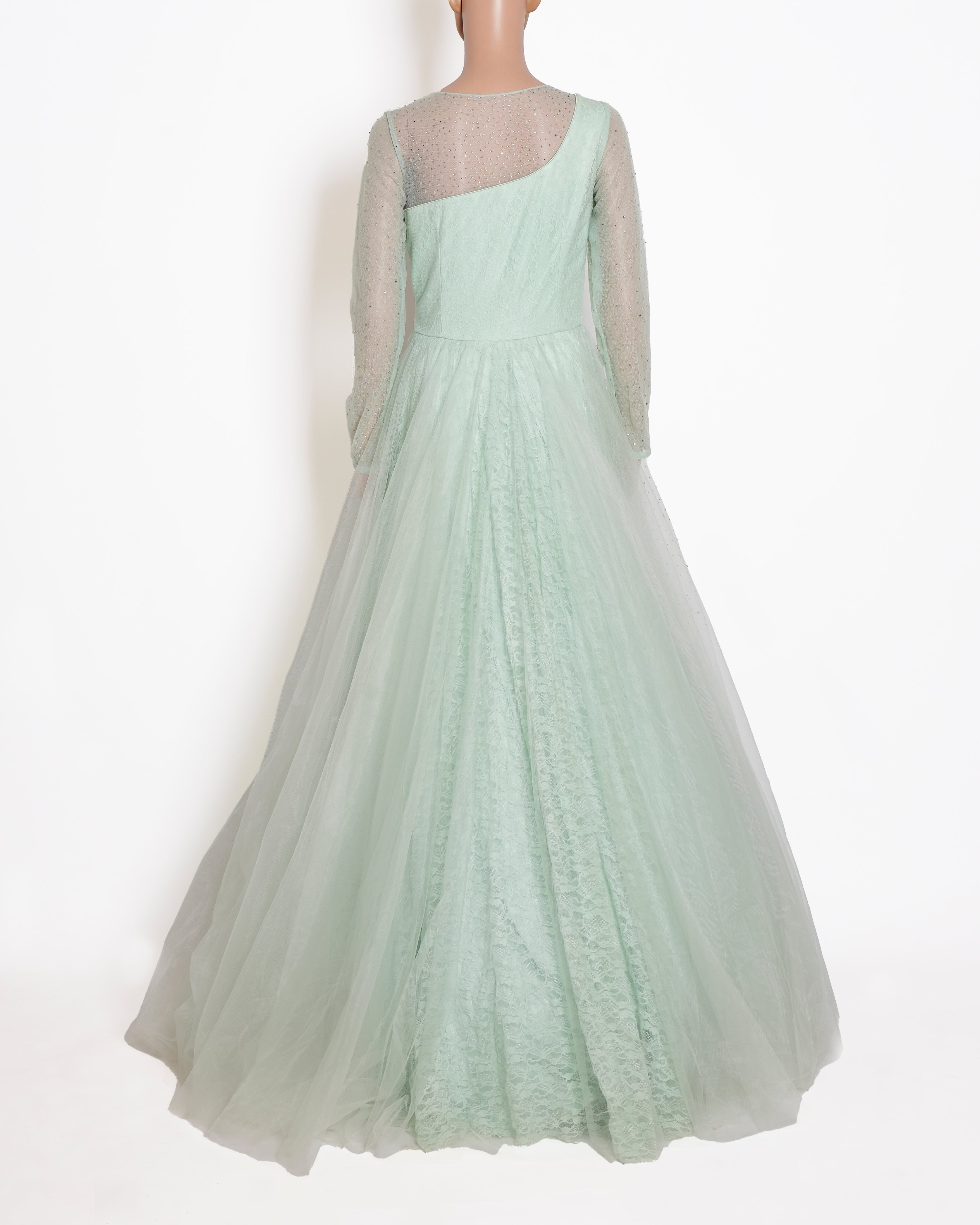 Dolly J Light Blue Embroidered Net Gown