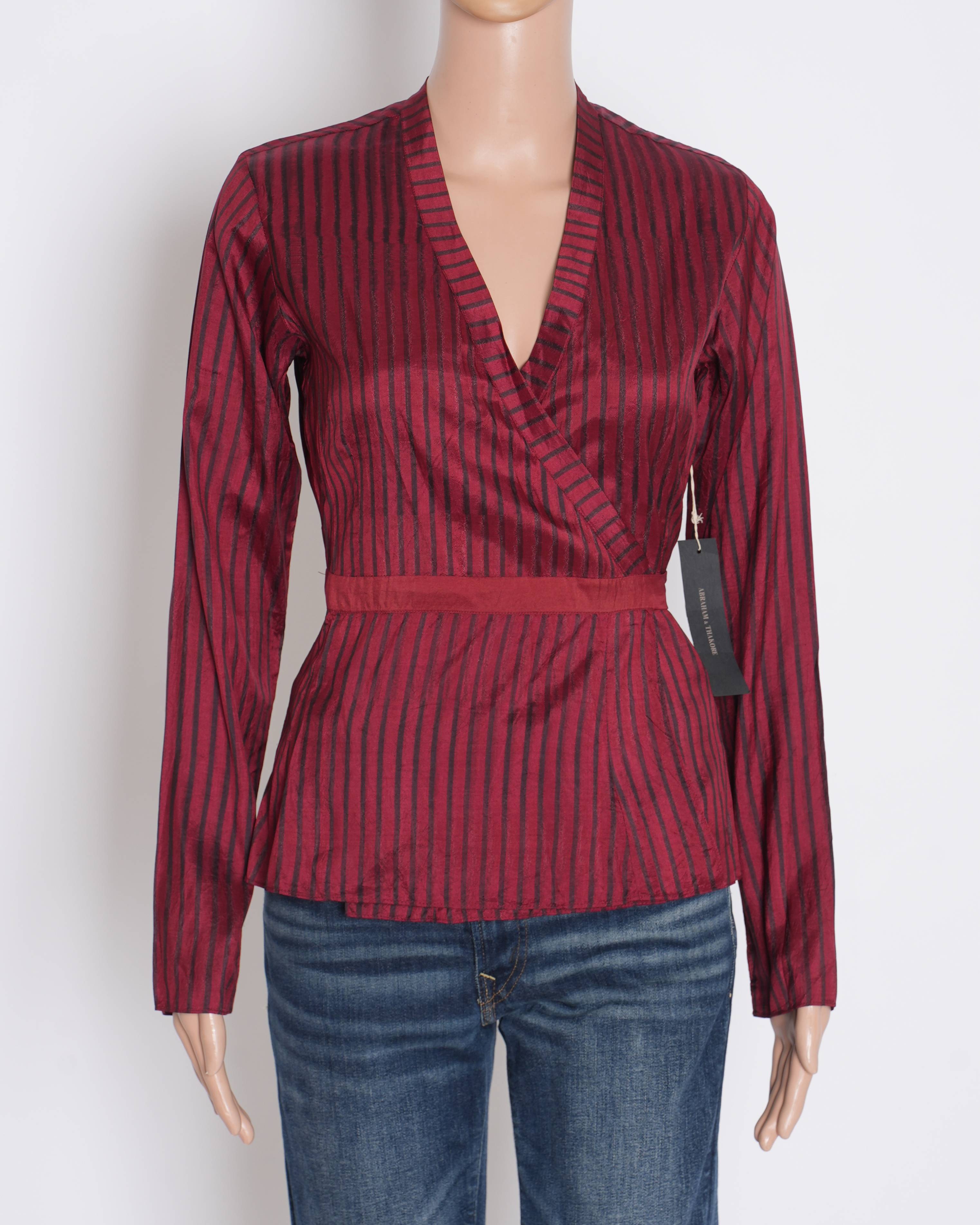 New Abraham & Thakore Red stripes Wrap shirt