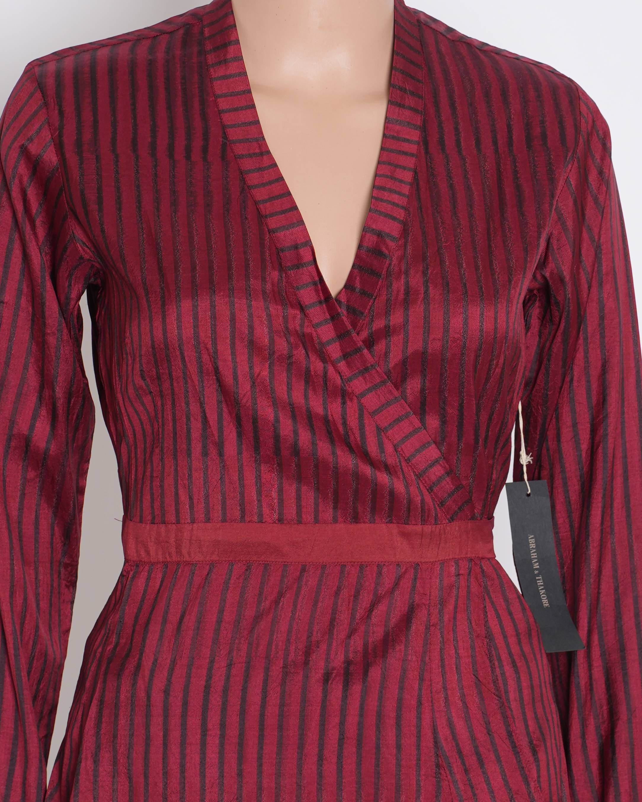 New Abraham & Thakore Red stripes Wrap shirt