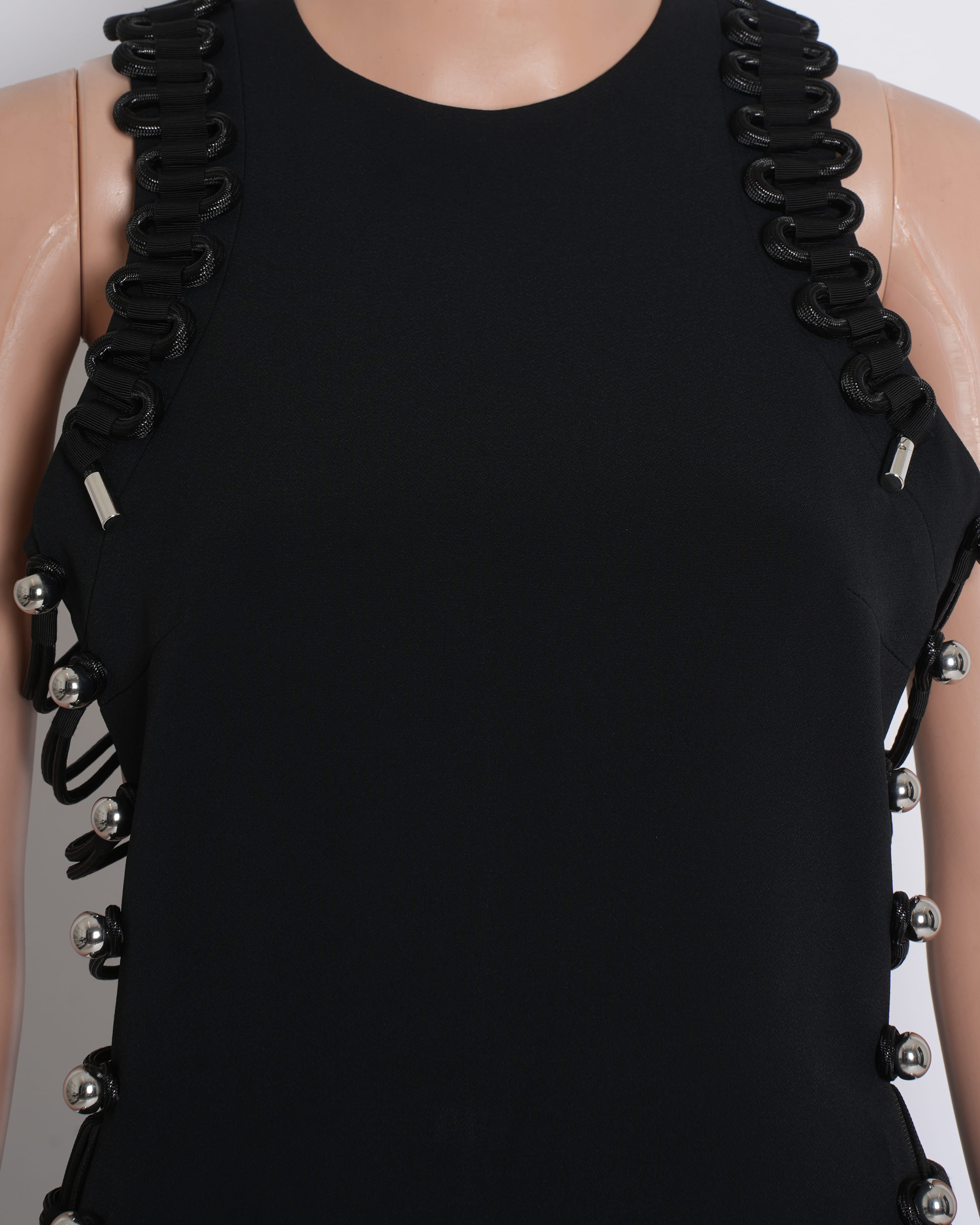 David Koma Black Bodycon Dress with Eyelet & Cord Detailing
