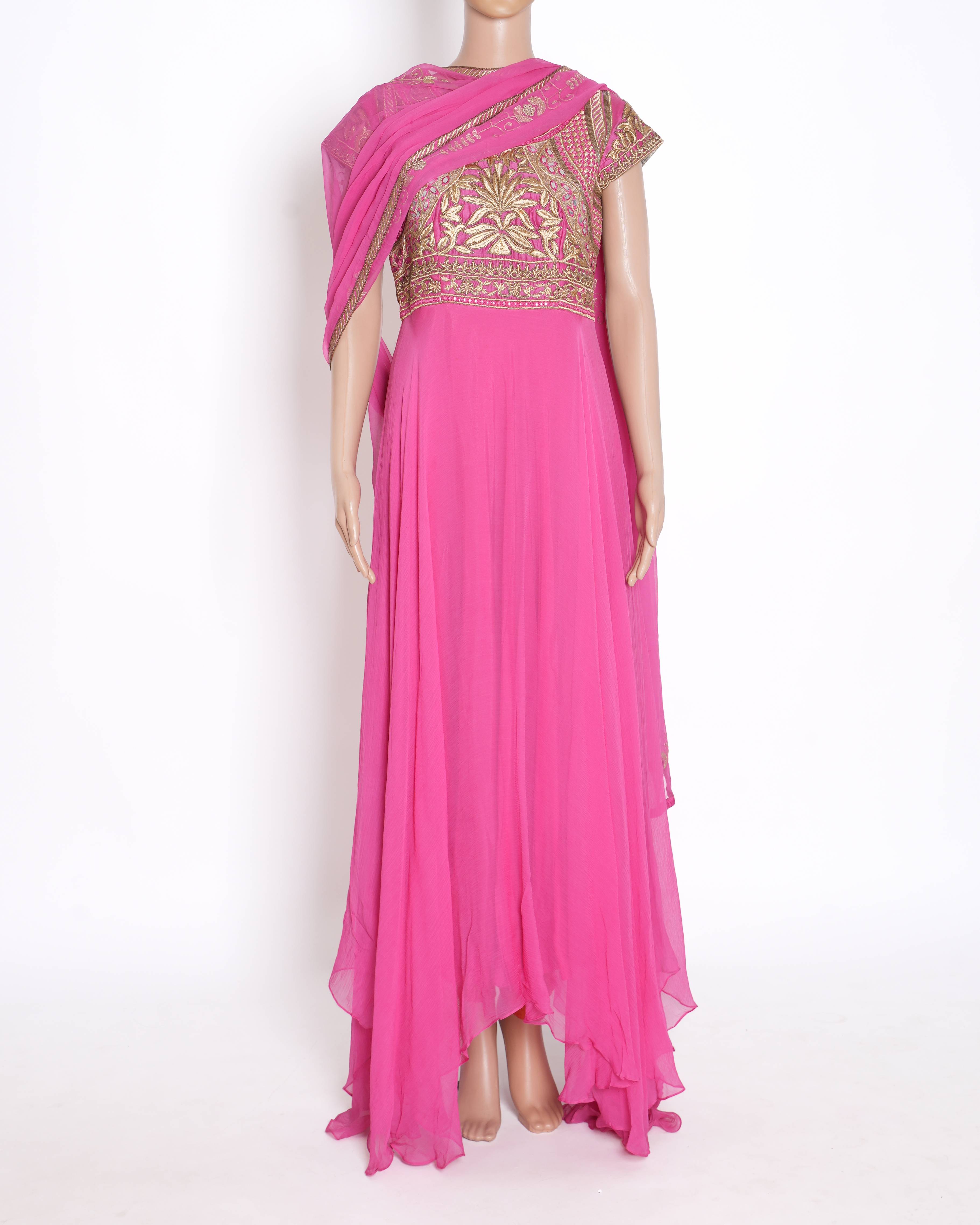 Pankaj & Nidhi long kurta set if 3 in pink